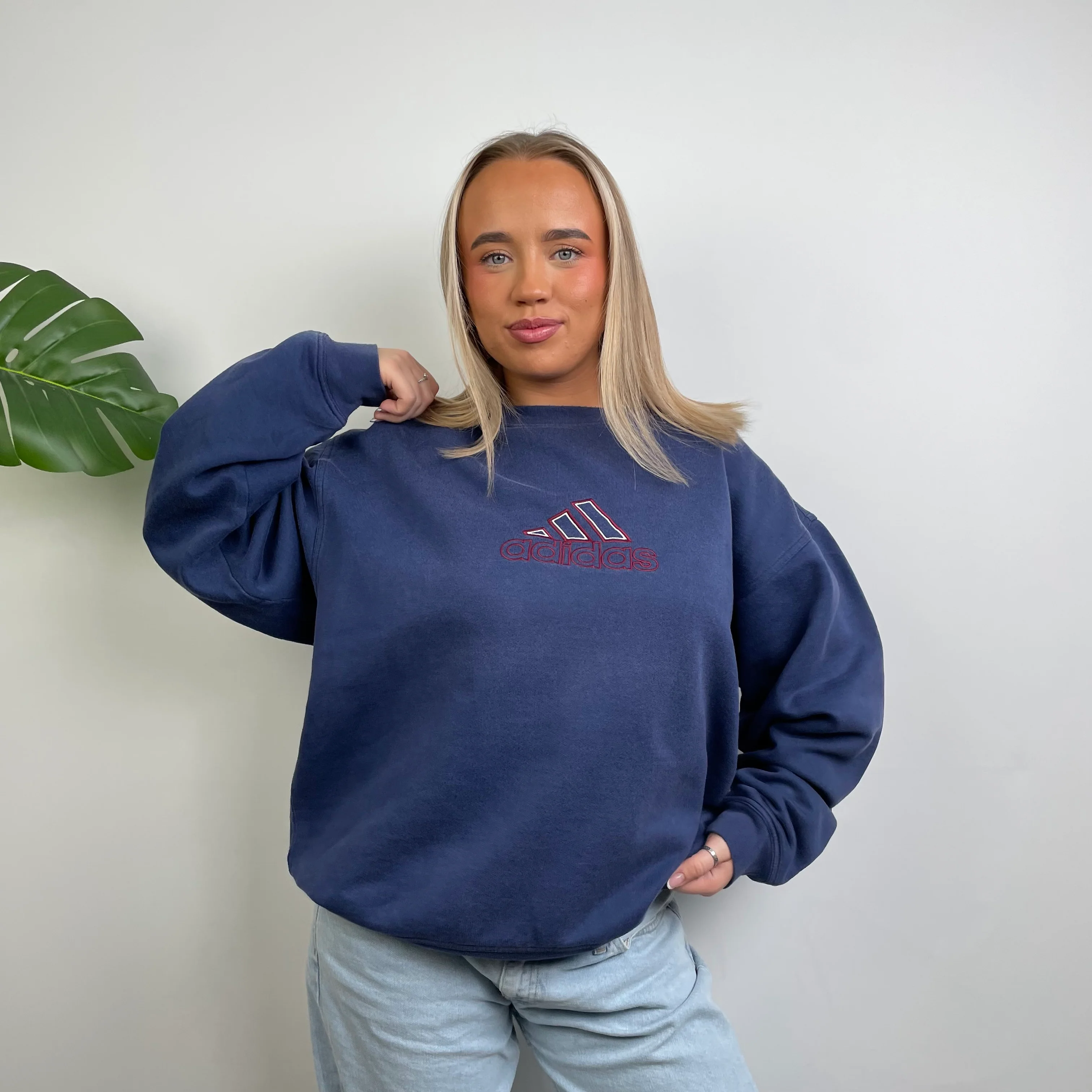 Adidas Navy Embroidered Spell Out Sweatshirt (S) - Image 2