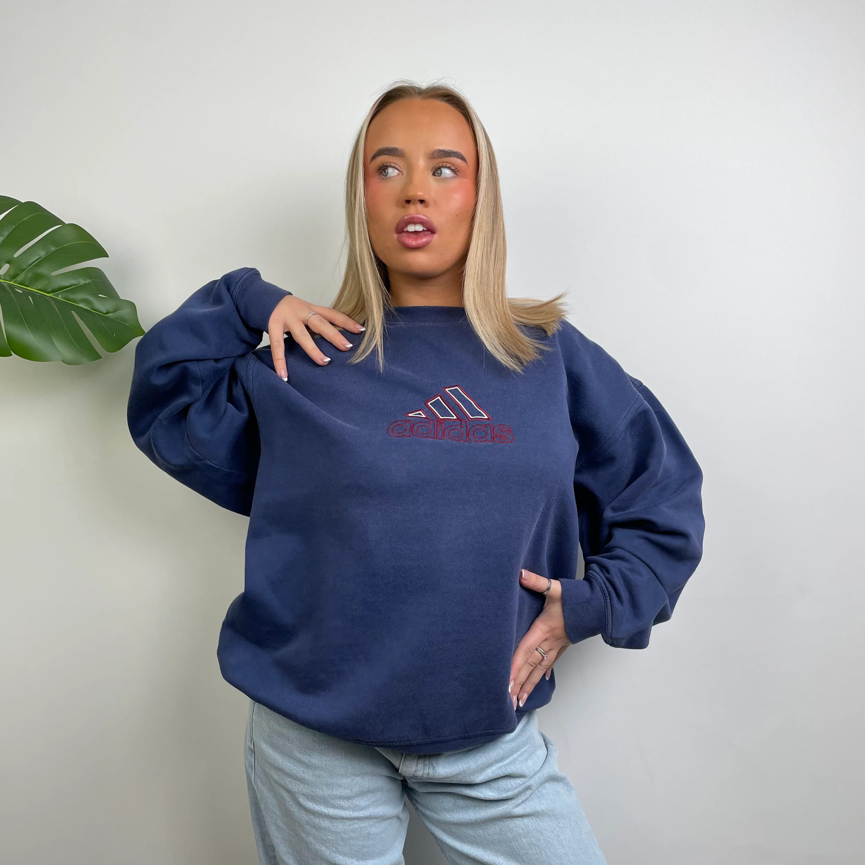 Adidas Navy Embroidered Spell Out Sweatshirt (S) - Image 3