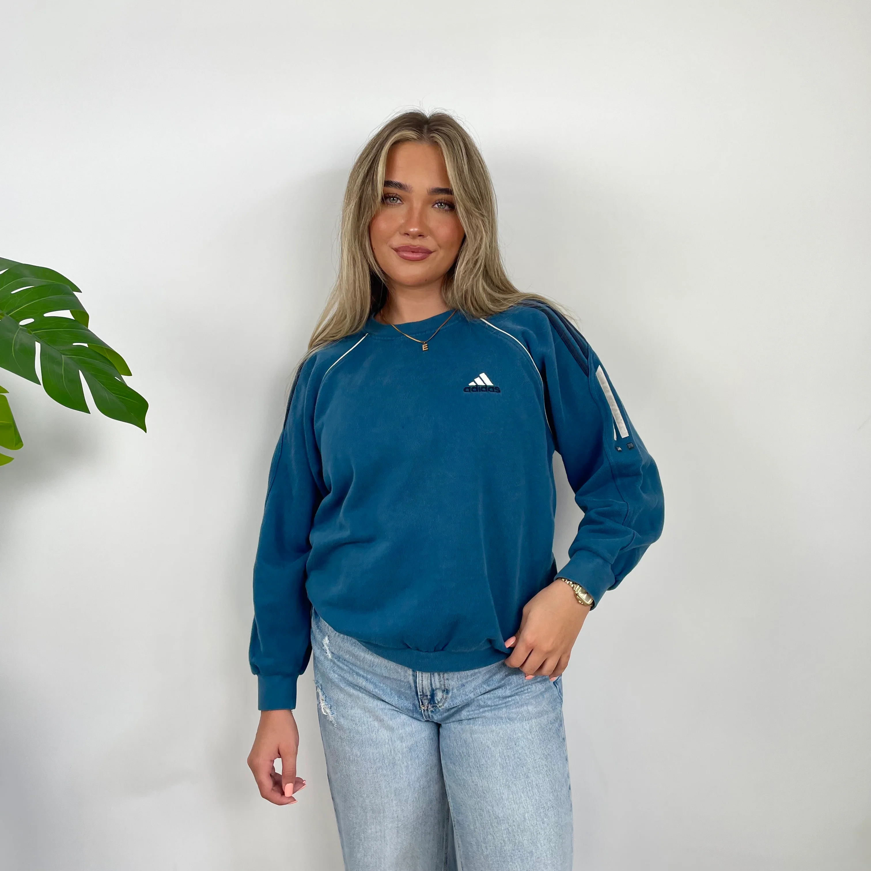 Adidas Navy Embroidered Spell Out Sweatshirt (S) - Image 5