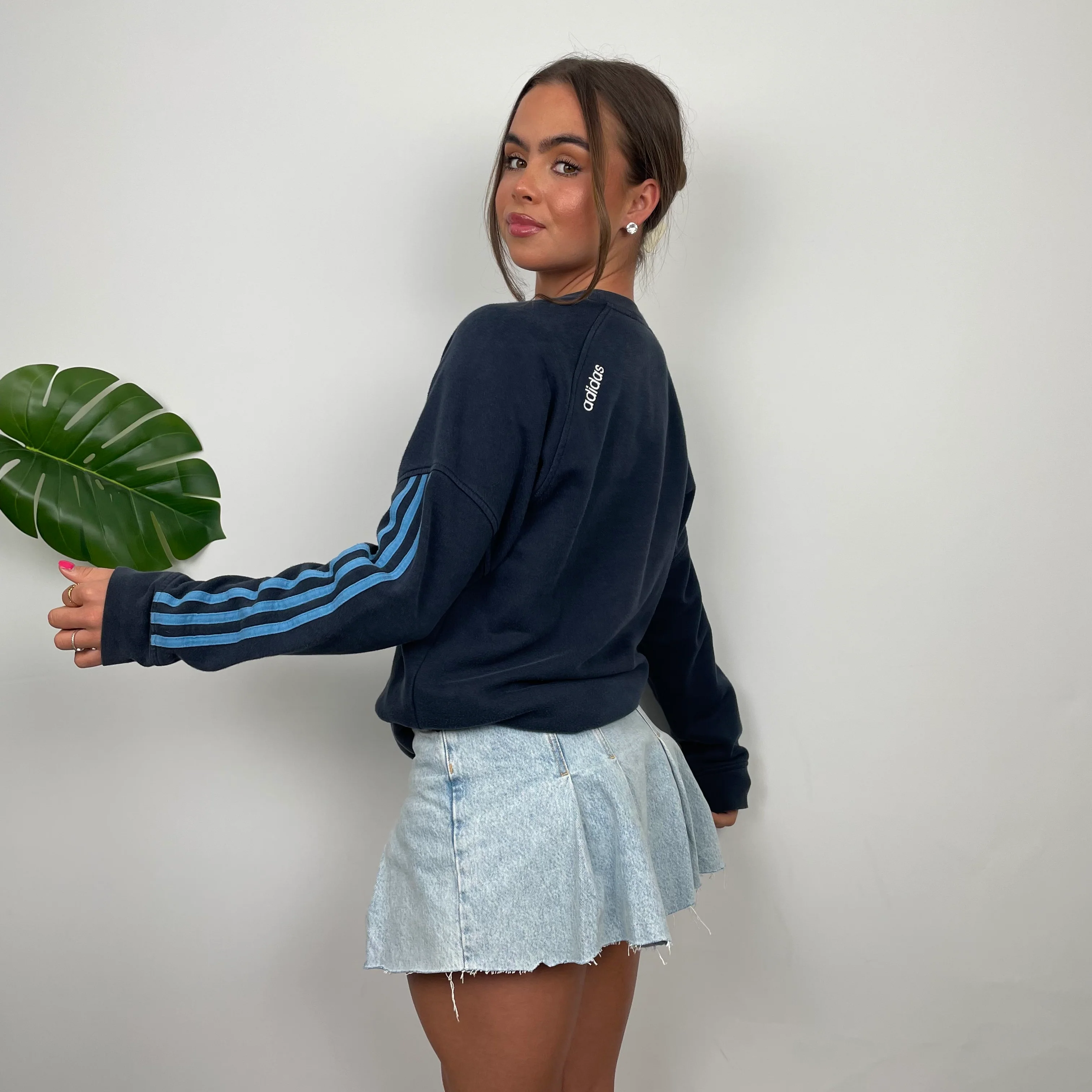 Adidas Navy Embroidered Spell Out Sweatshirt (S) - Image 7
