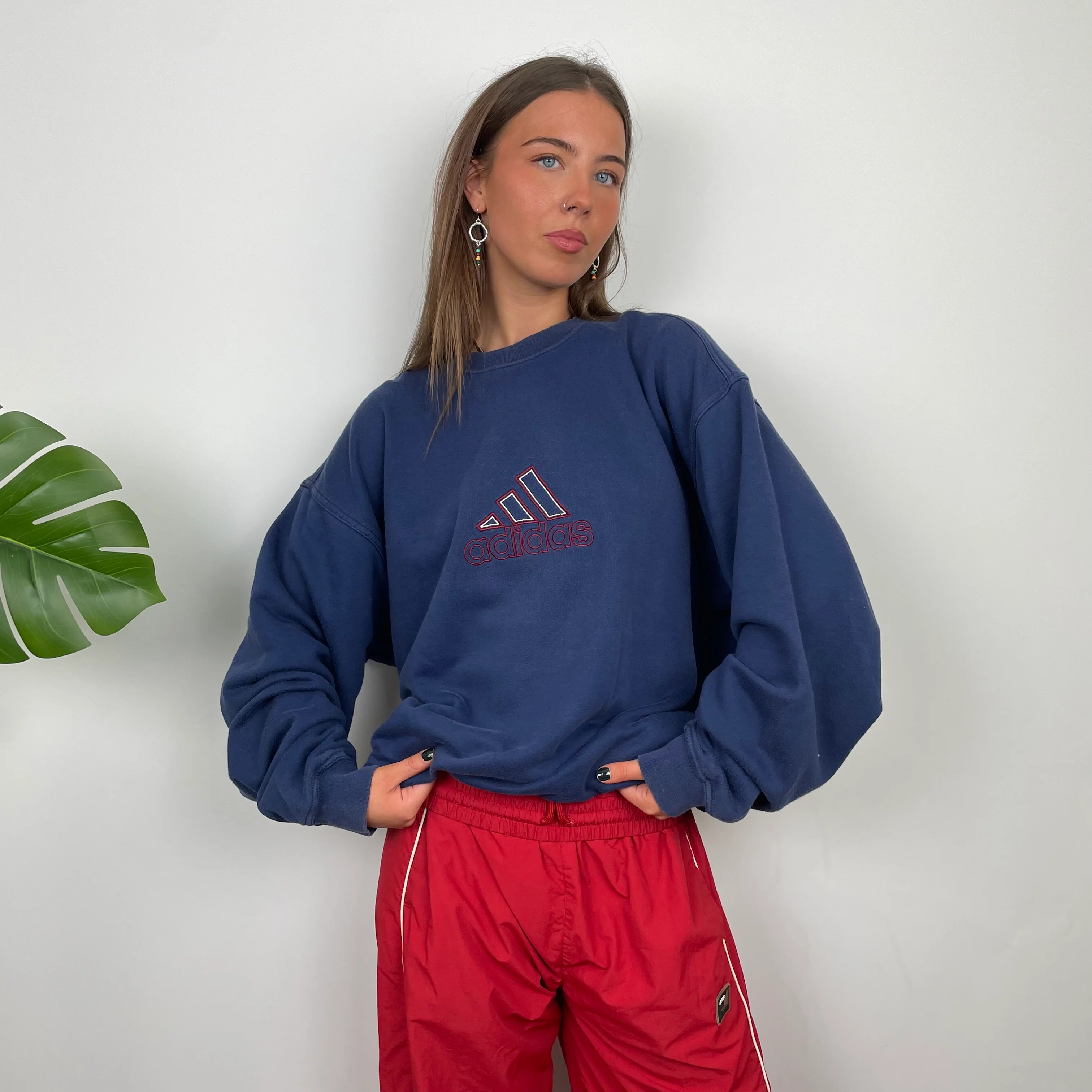 Adidas Navy Embroidered Spell Out Sweatshirt (XL) - Image 2