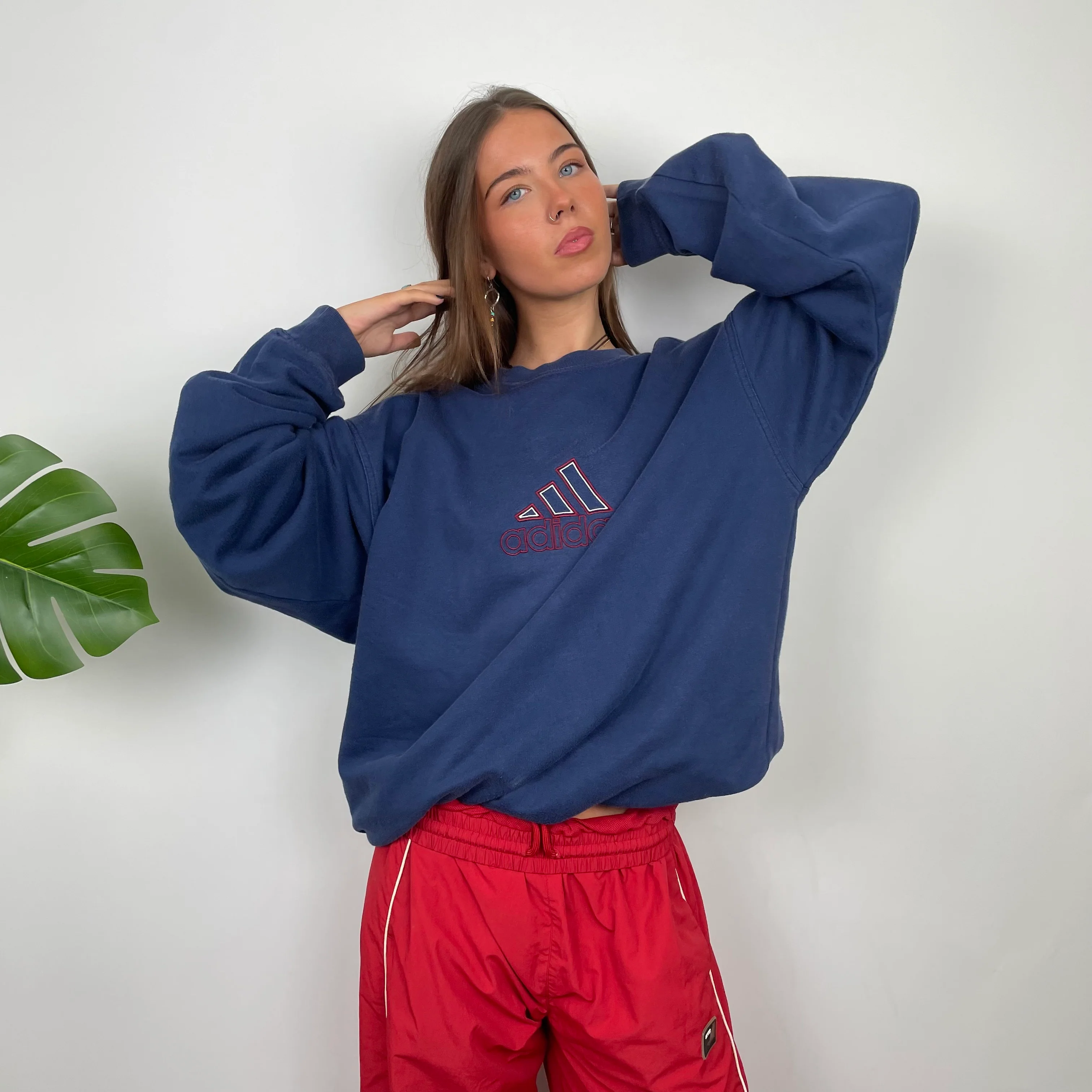 Adidas Navy Embroidered Spell Out Sweatshirt (XL) - Image 3