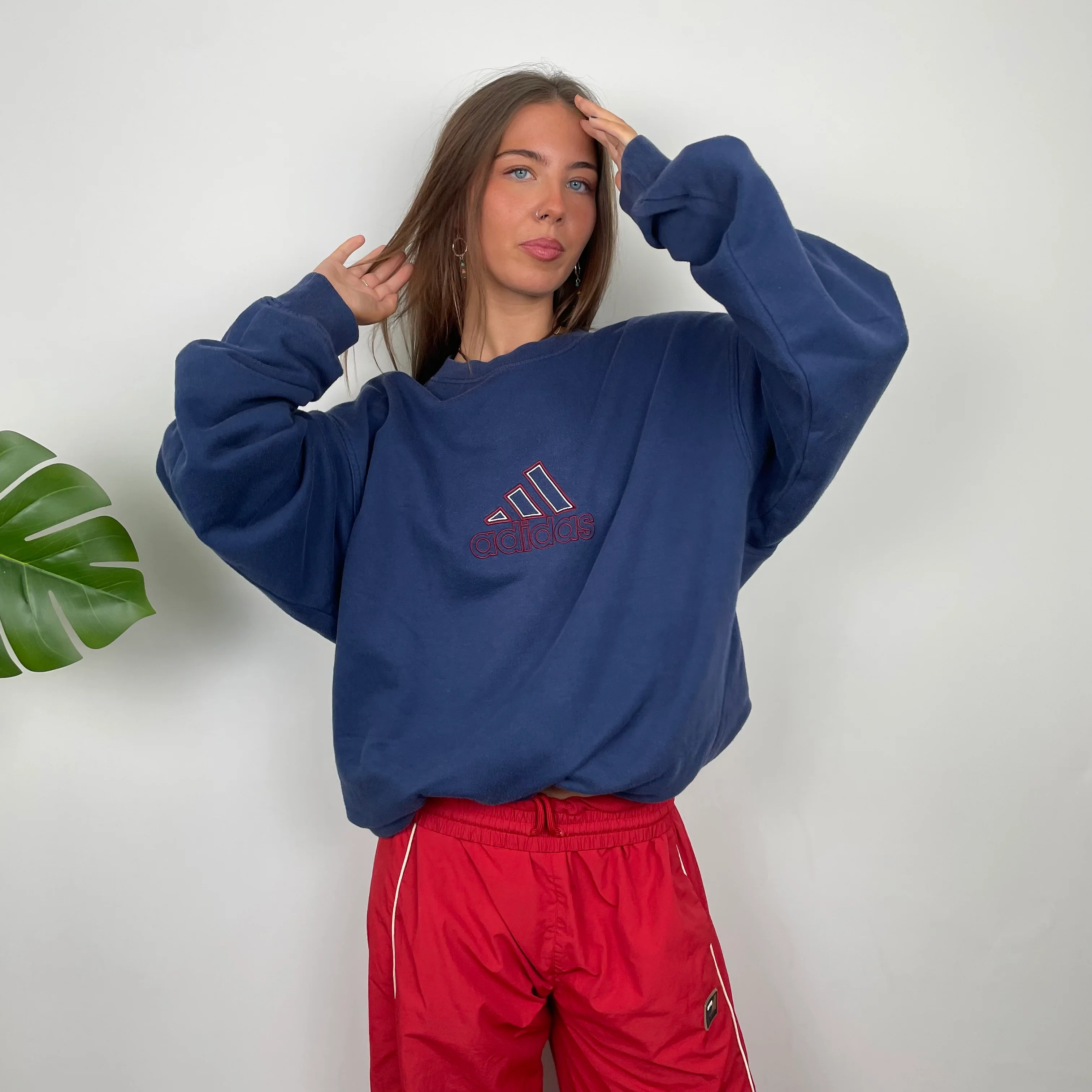 Adidas Navy Embroidered Spell Out Sweatshirt (XL) - Image 4