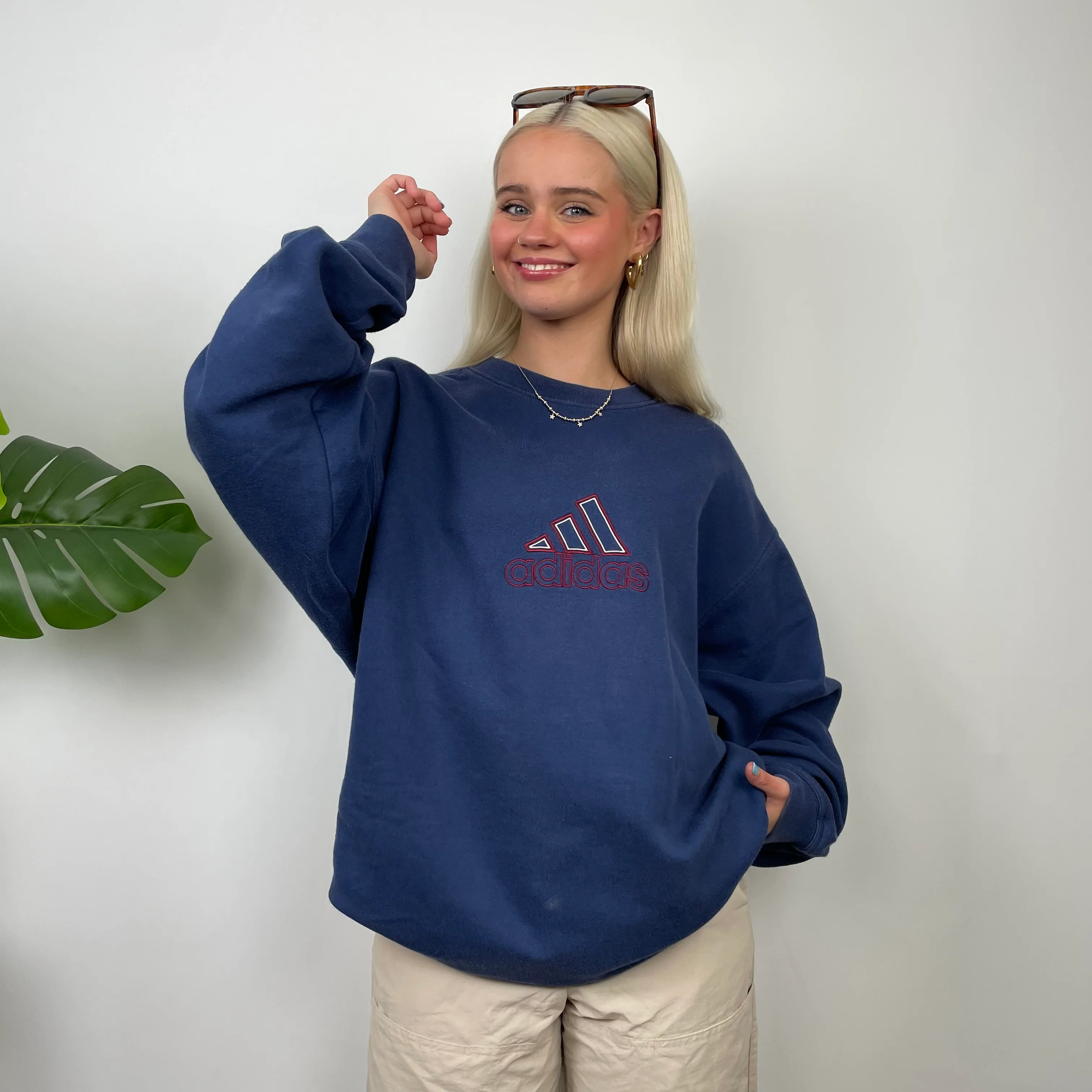 Adidas Navy Embroidered Spell Out Sweatshirt (XL) - Image 3
