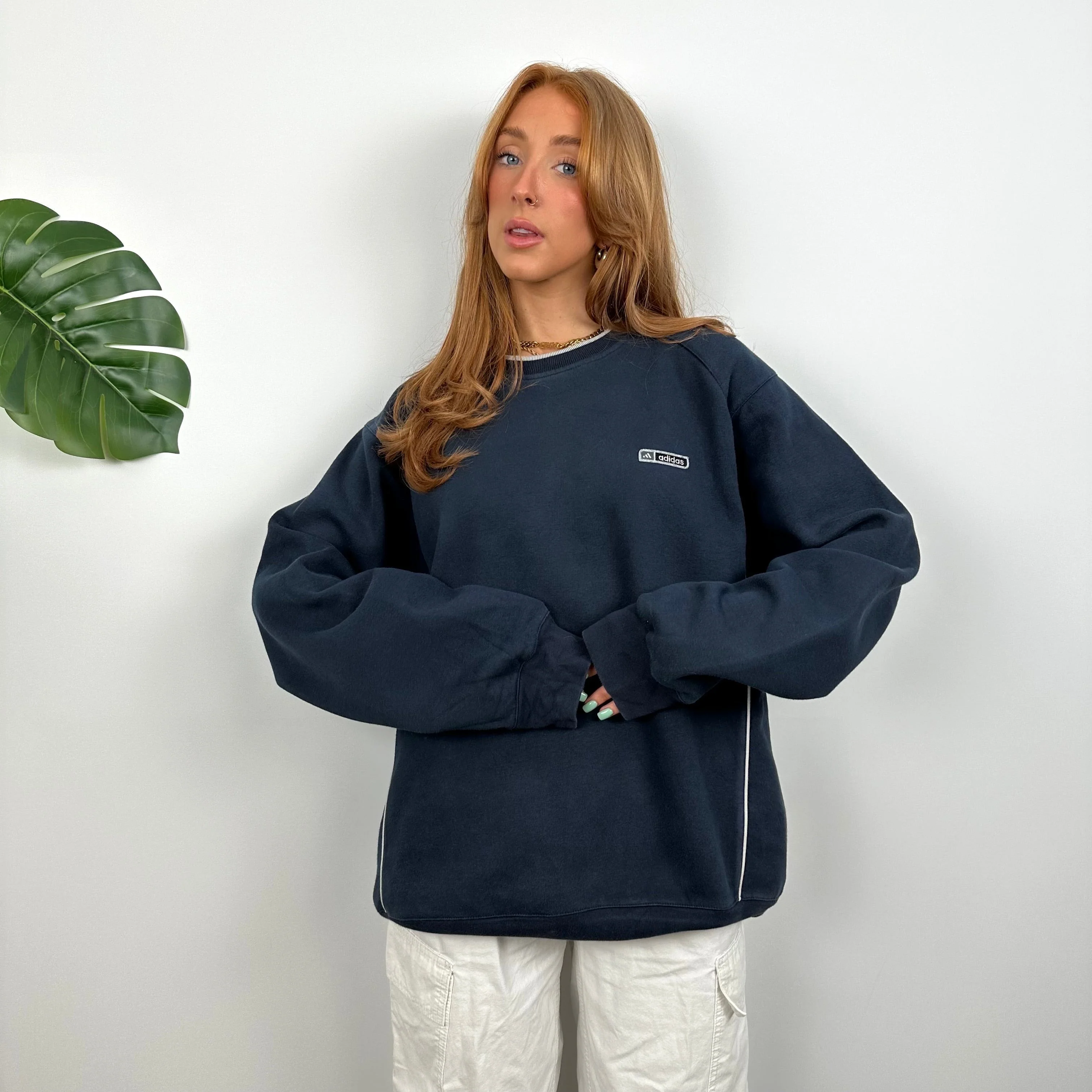 Adidas Navy Embroidered Spell Out Sweatshirt (XL) - Image 3