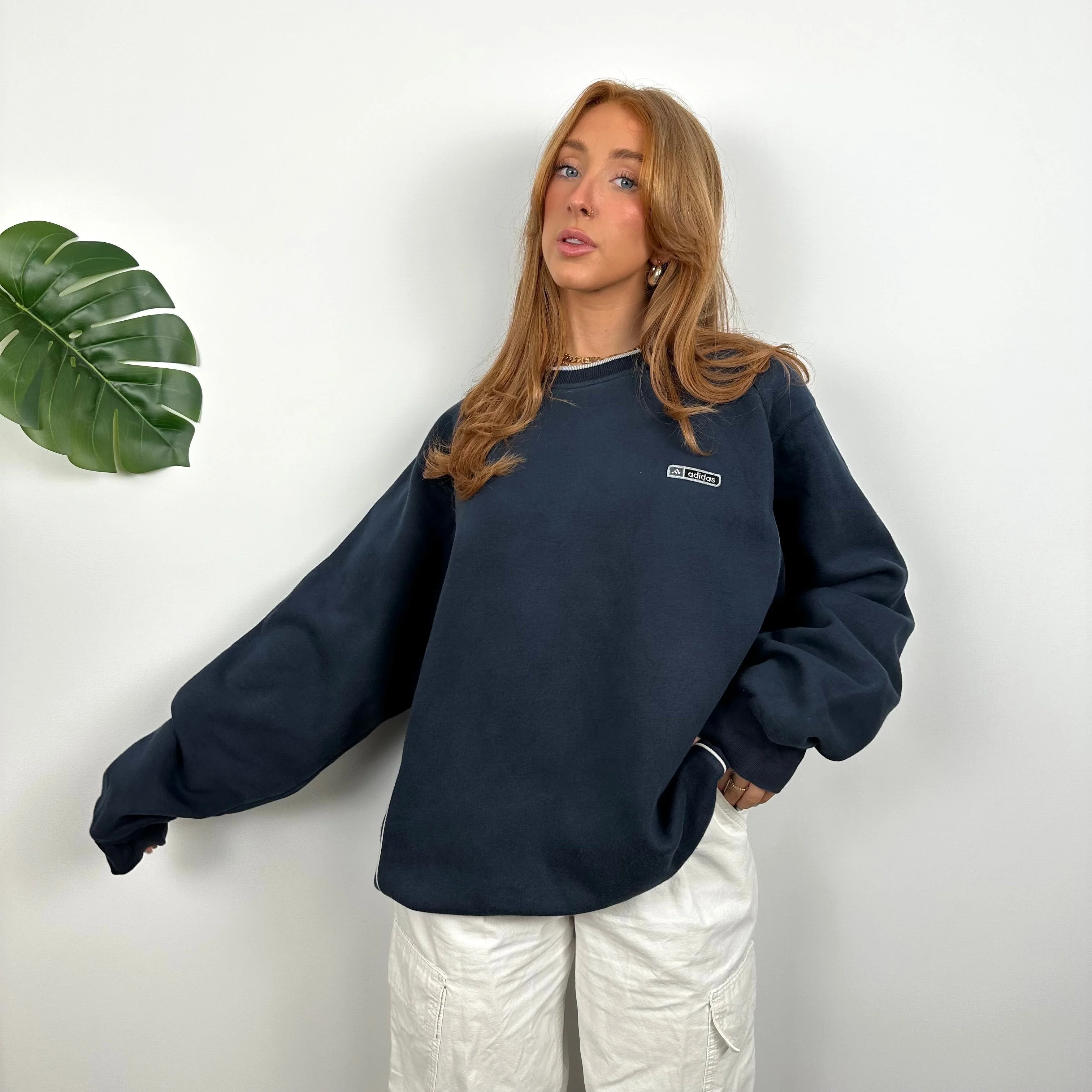 Adidas Navy Embroidered Spell Out Sweatshirt (XL) - Image 4