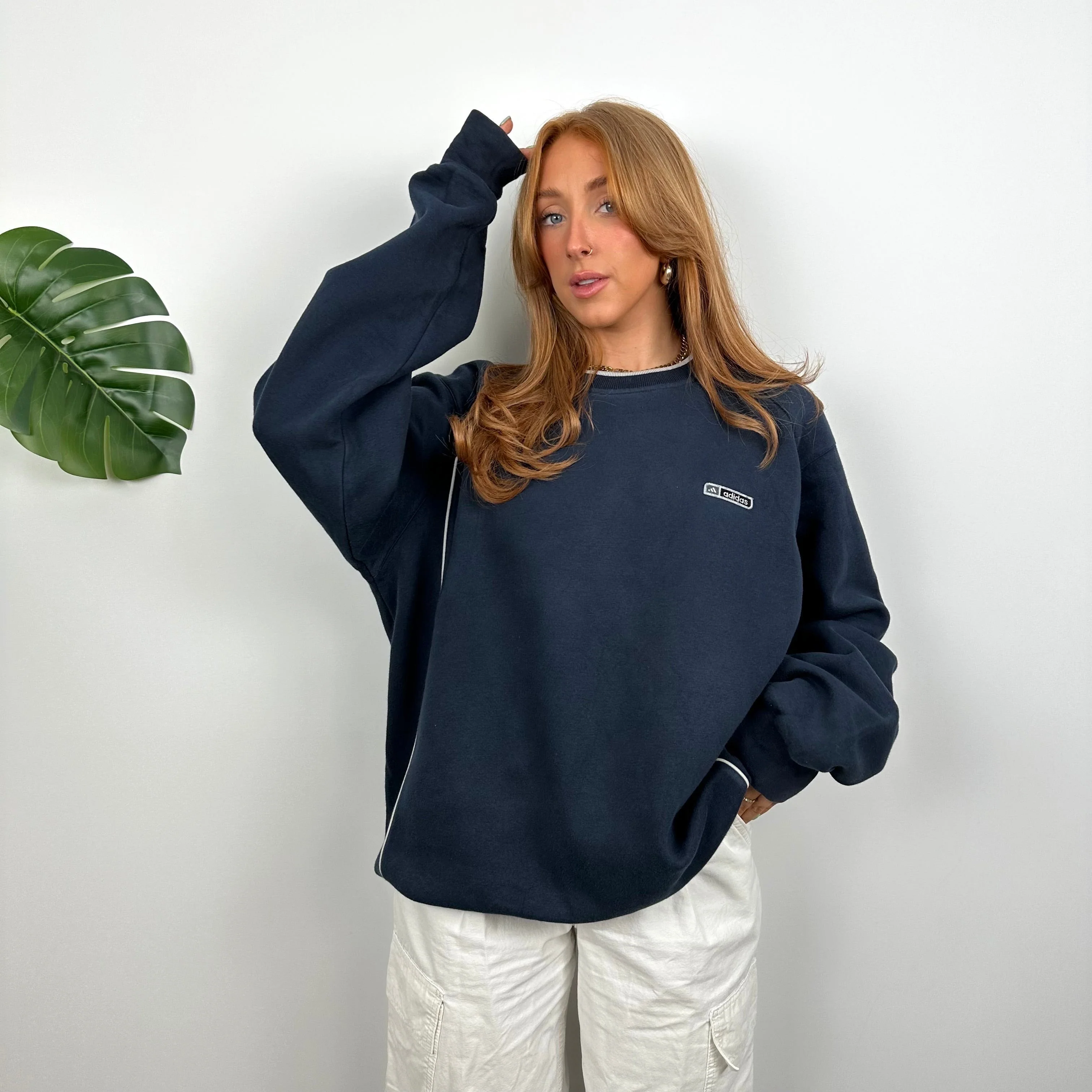 Adidas Navy Embroidered Spell Out Sweatshirt (XL) - Image 5