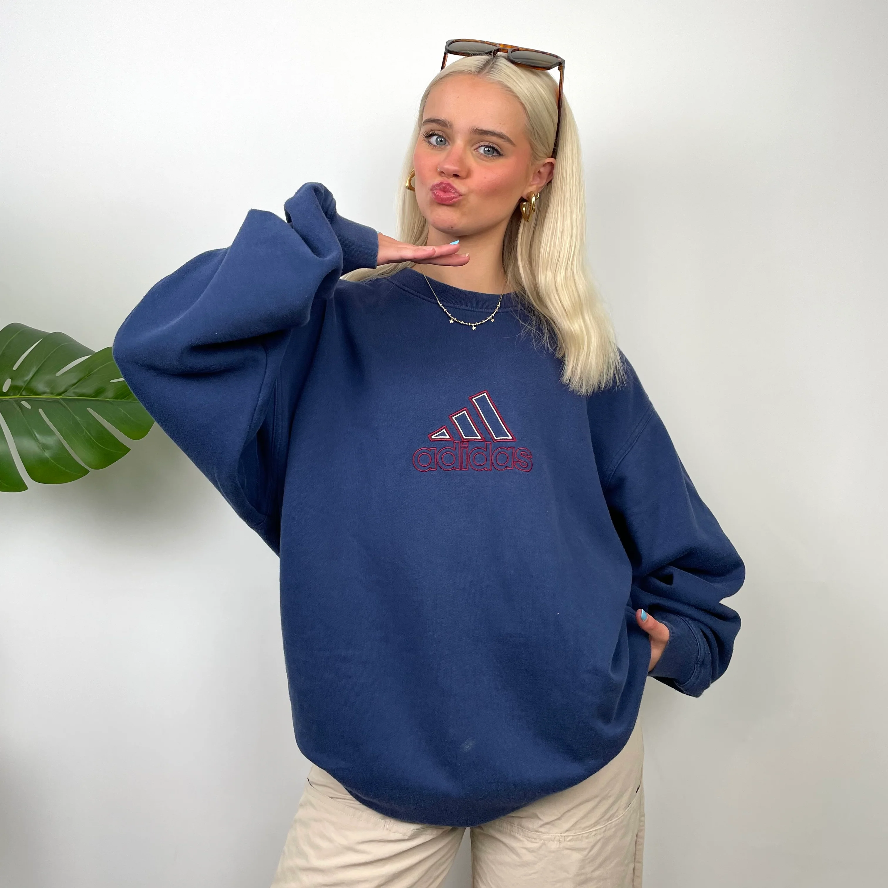Adidas Navy Embroidered Spell Out Sweatshirt (XL) - Image 5