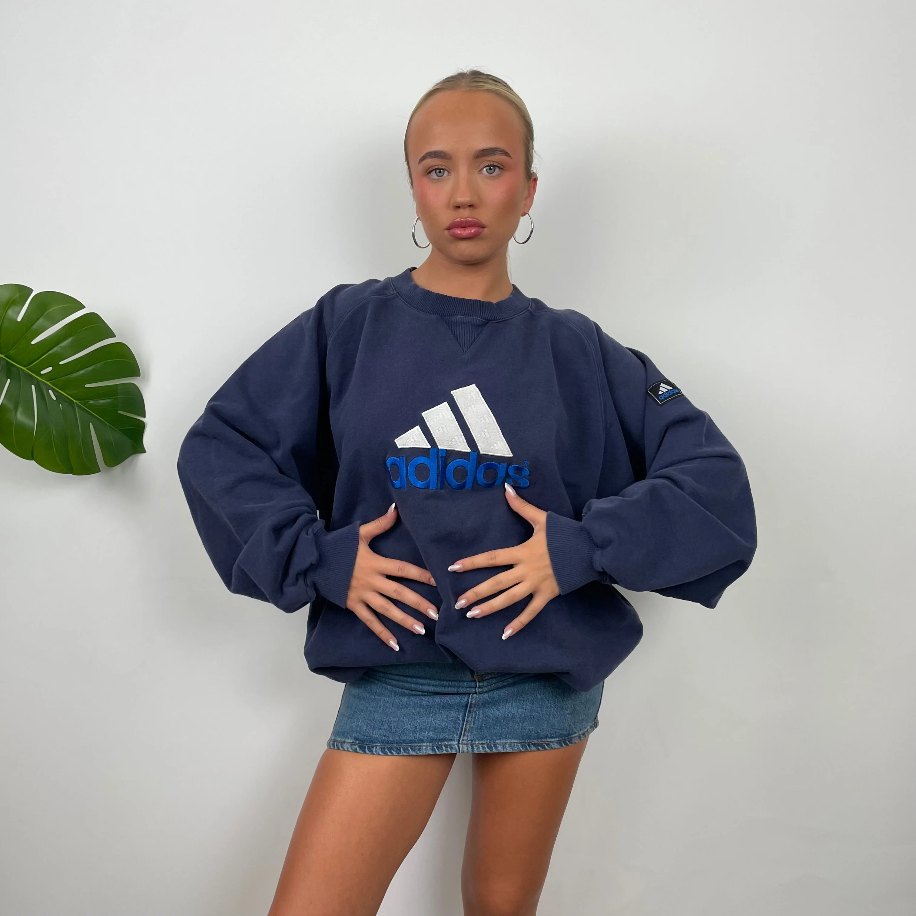 Adidas Navy Embroidered Spell Out Sweatshirt (XL) - Image 2