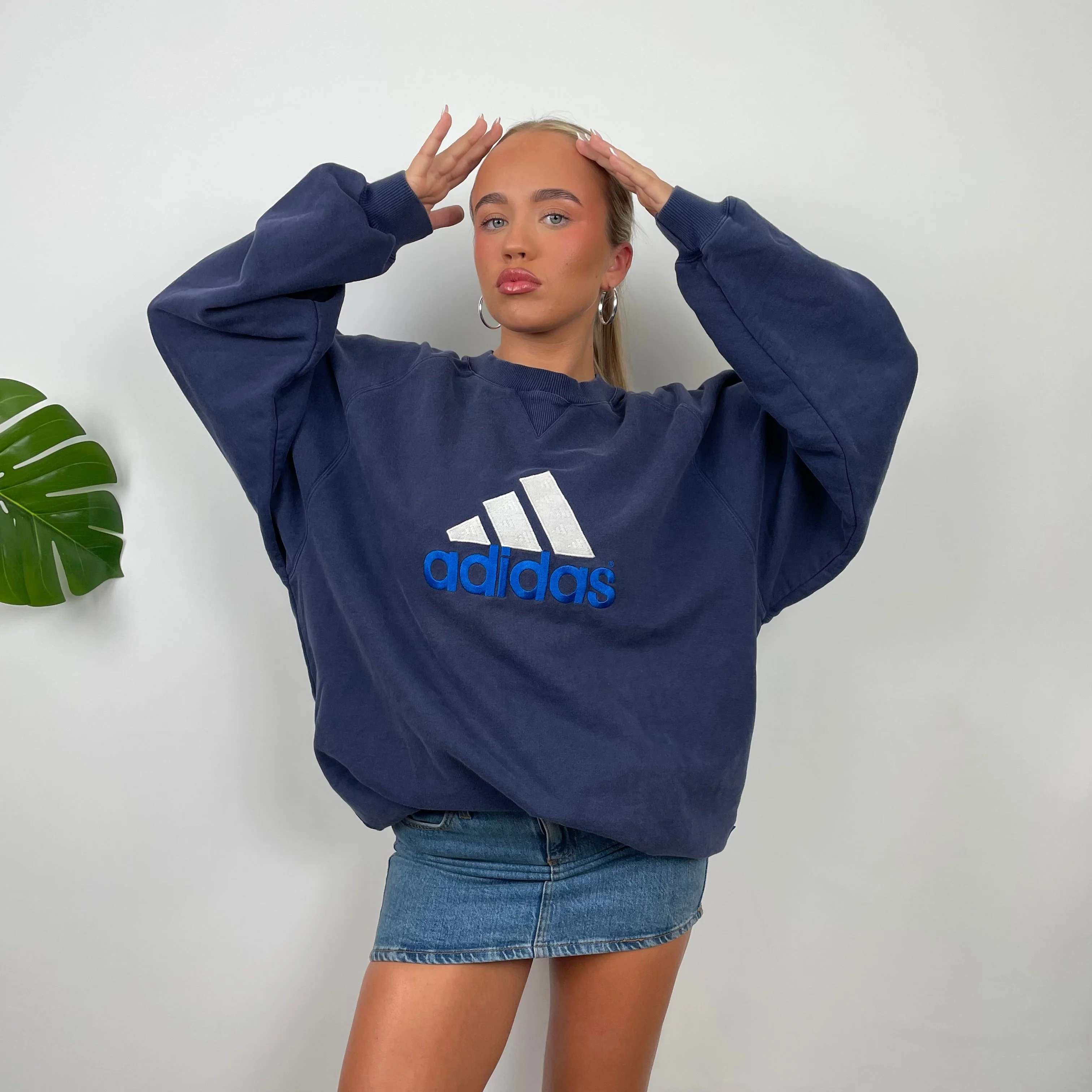 Adidas Navy Embroidered Spell Out Sweatshirt (XL) - Image 3