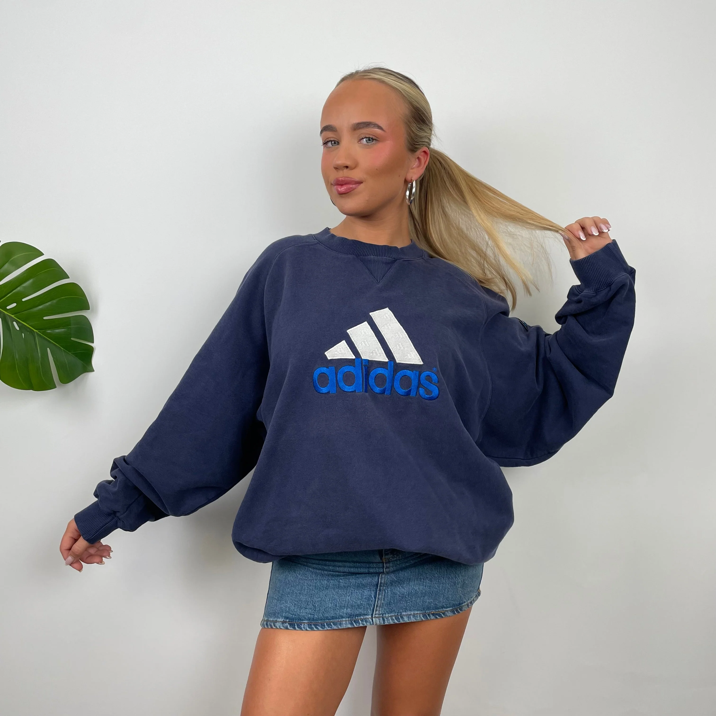 Adidas Navy Embroidered Spell Out Sweatshirt (XL) - Image 4
