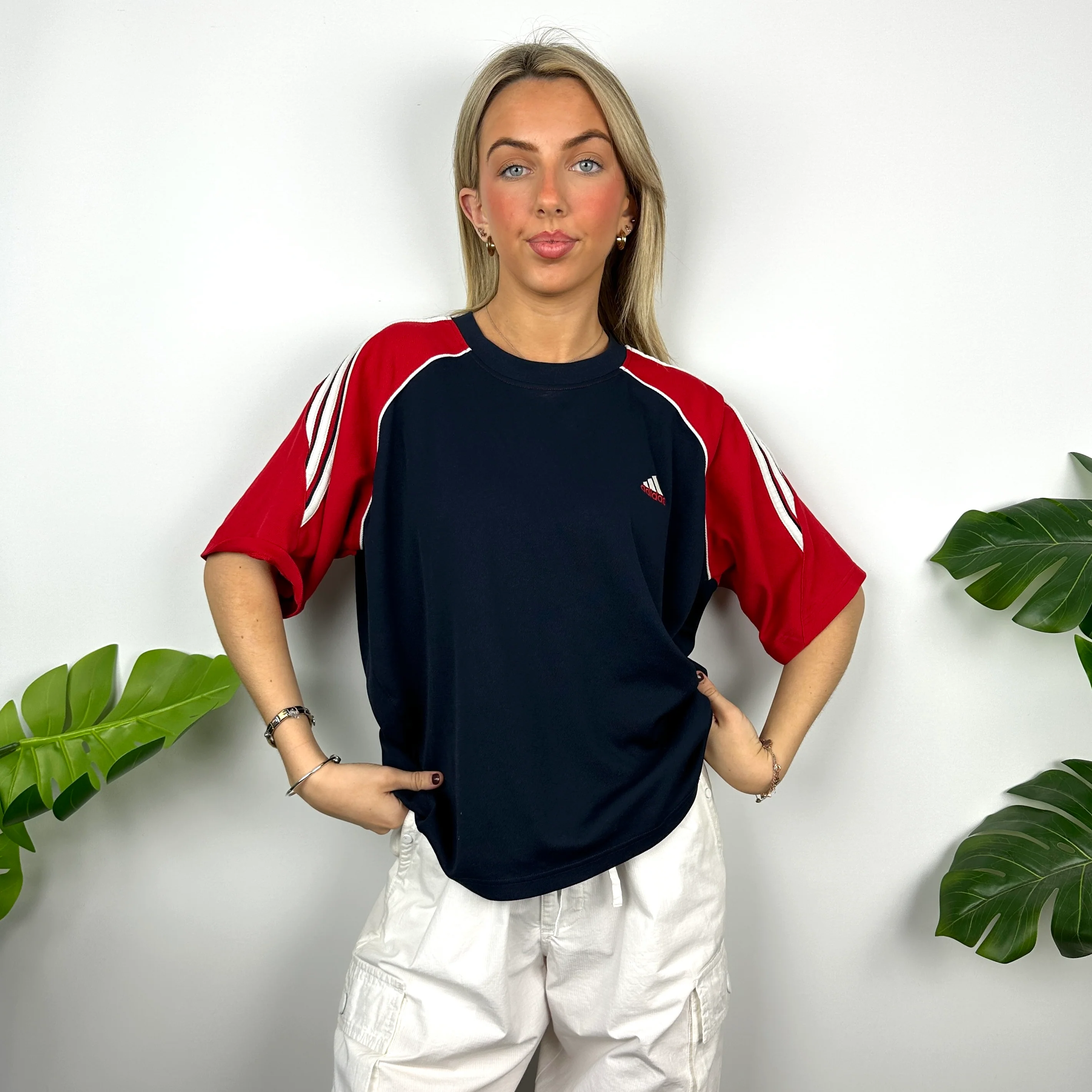 Adidas Navy Embroidered Spell Out T Shirt (M)