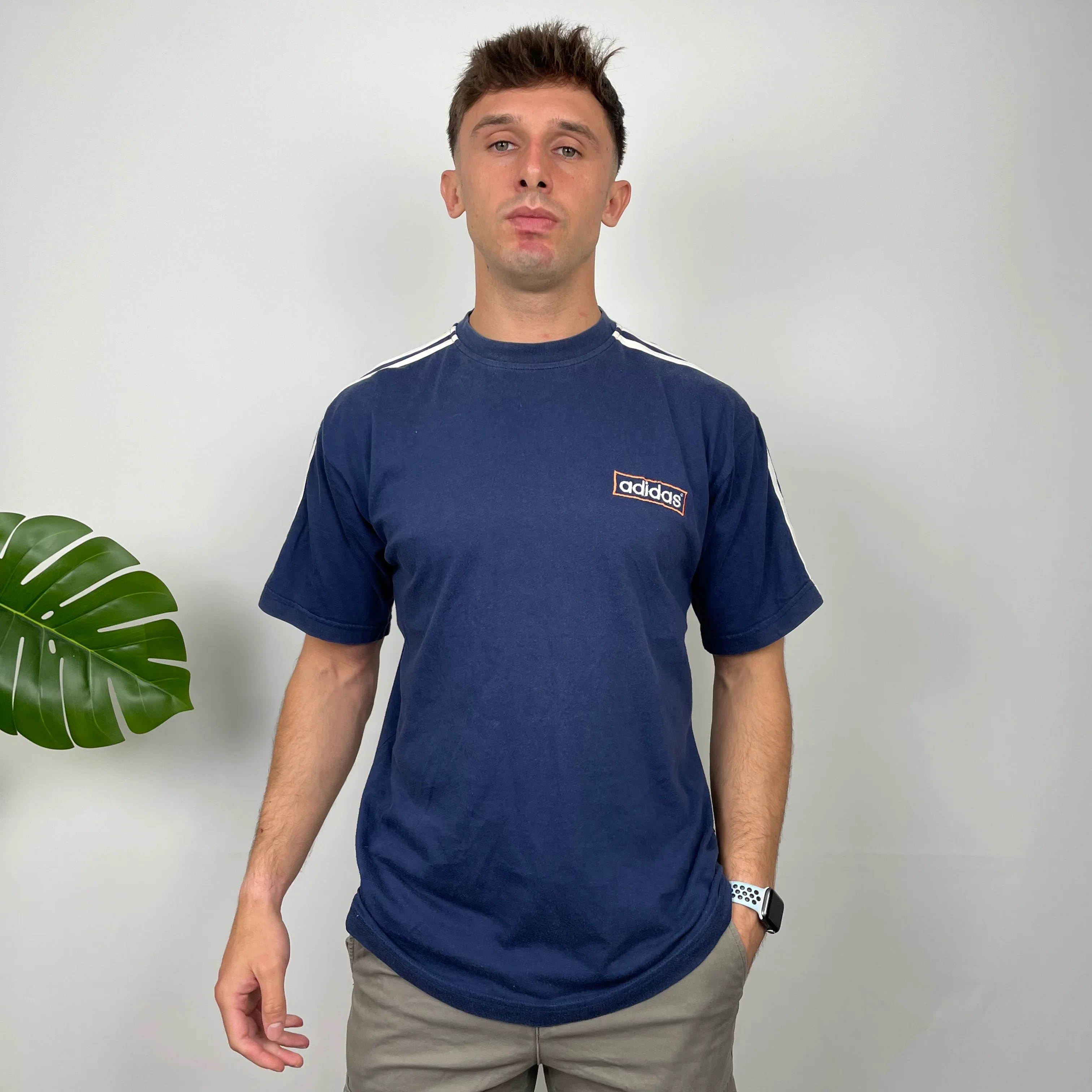 Adidas Navy Embroidered Spell Out T Shirt (M) - Image 2