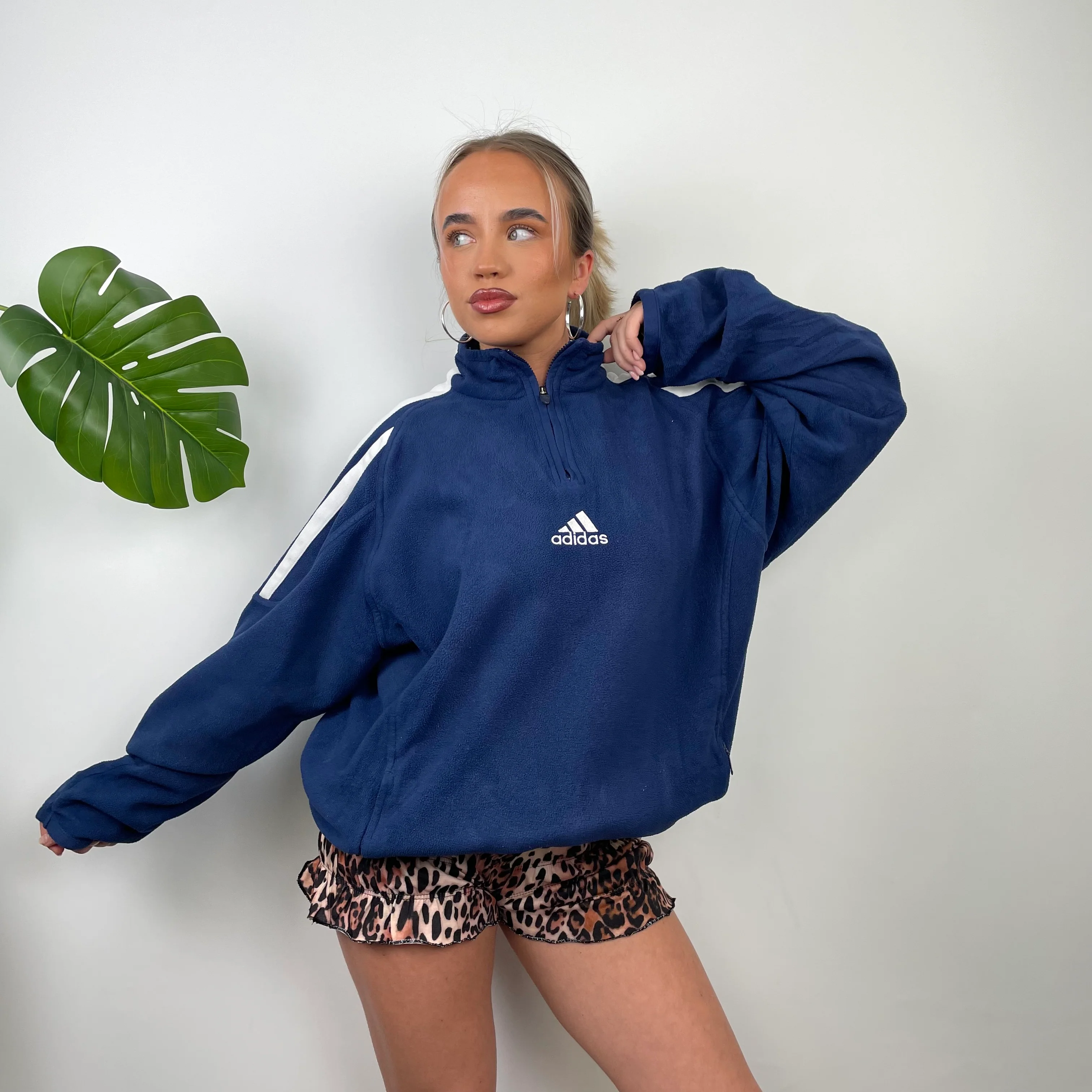 Adidas Navy Embroidered Spell Out Teddy Bear Fleece Quarter Zip (L) - Image 3