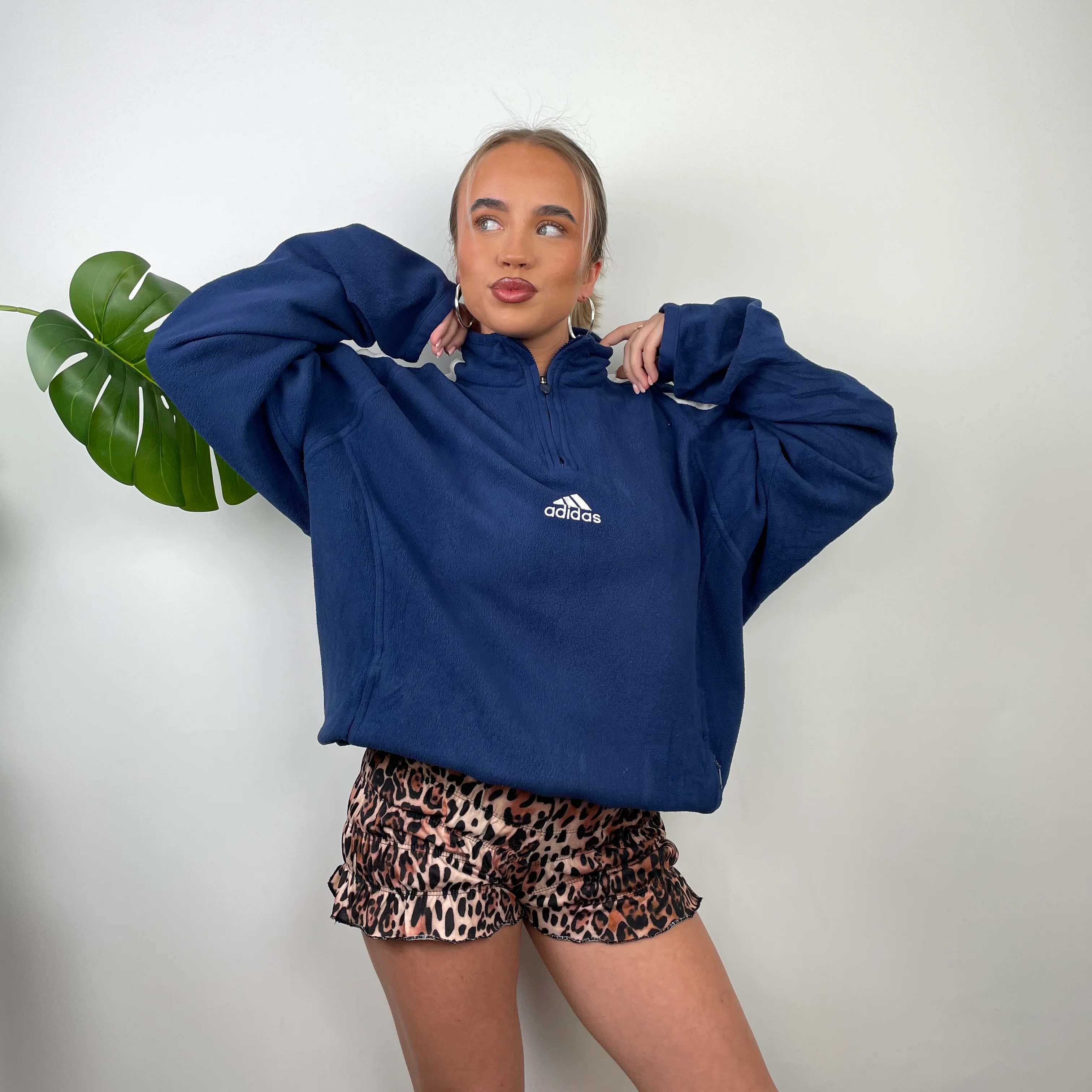 Adidas Navy Embroidered Spell Out Teddy Bear Fleece Quarter Zip (L) - Image 5