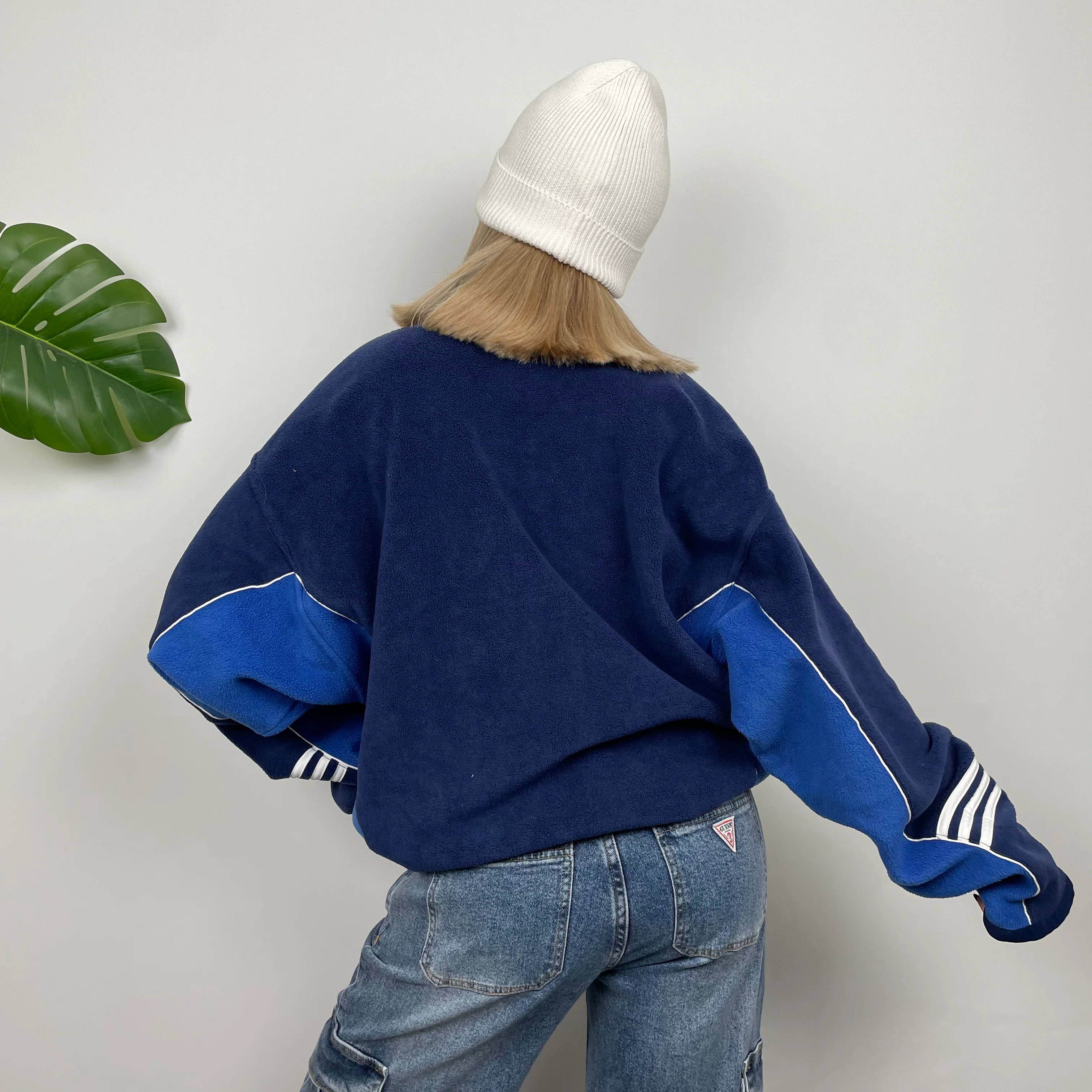 Adidas Navy Embroidered Spell Out Teddy Bear Fleece Quarter Zip Sweatshirt (XL) - Image 9