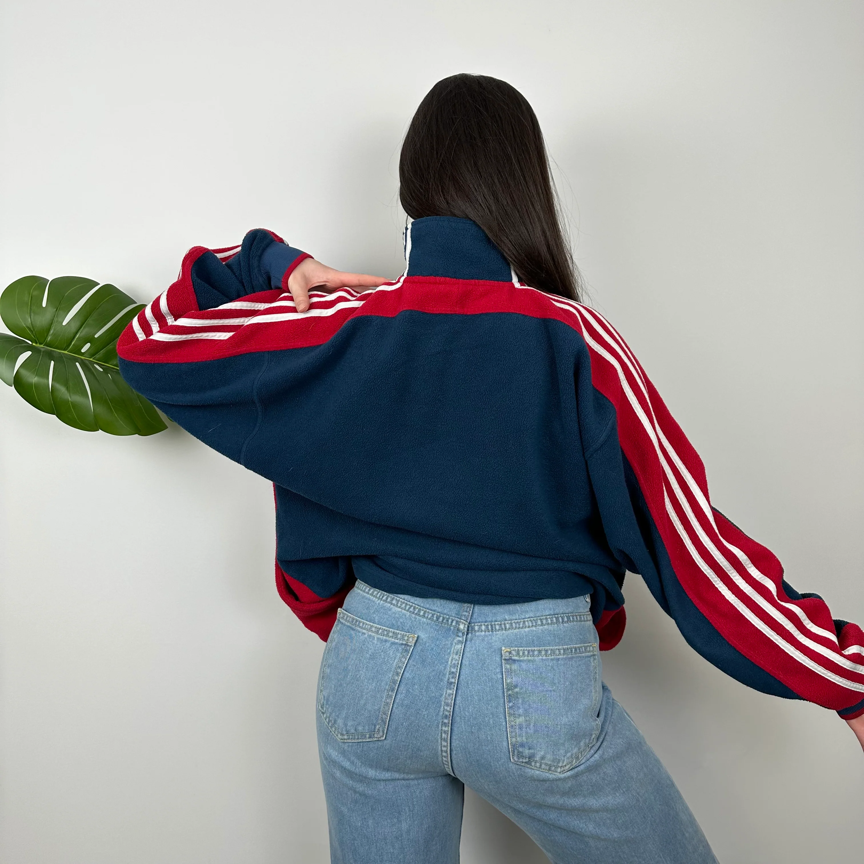 Adidas Navy Embroidered Spell Out Teddy Bear Fleece Quarter Zip Sweatshirt (L) - Image 7
