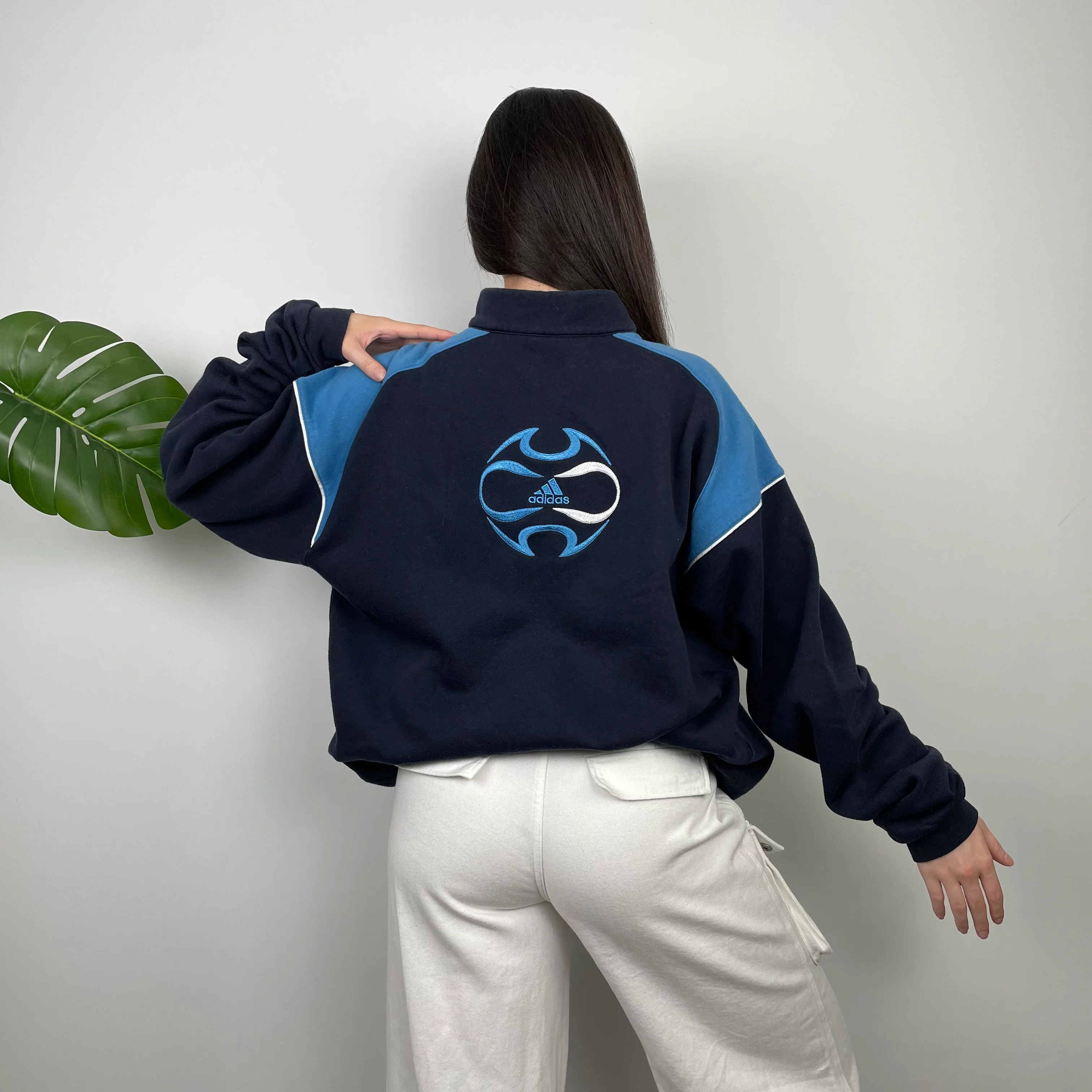 Adidas Navy Embroidered Spell Out Quarter Zip Sweatshirt (XL) - Image 9