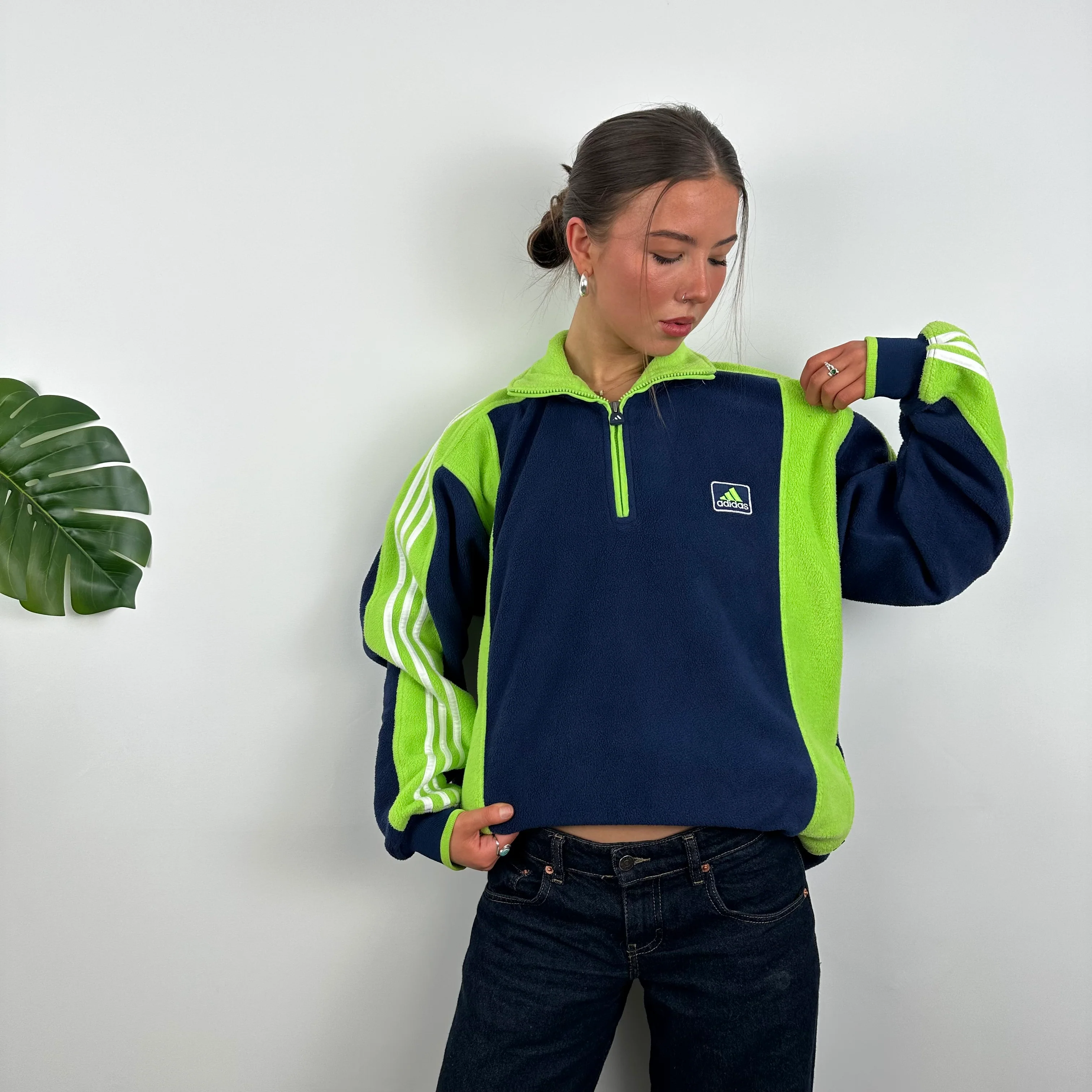 Adidas Navy Embroidered Spell Out Teddy Bear Fleece Quarter Zip Sweatshirt (XXL) - Image 2