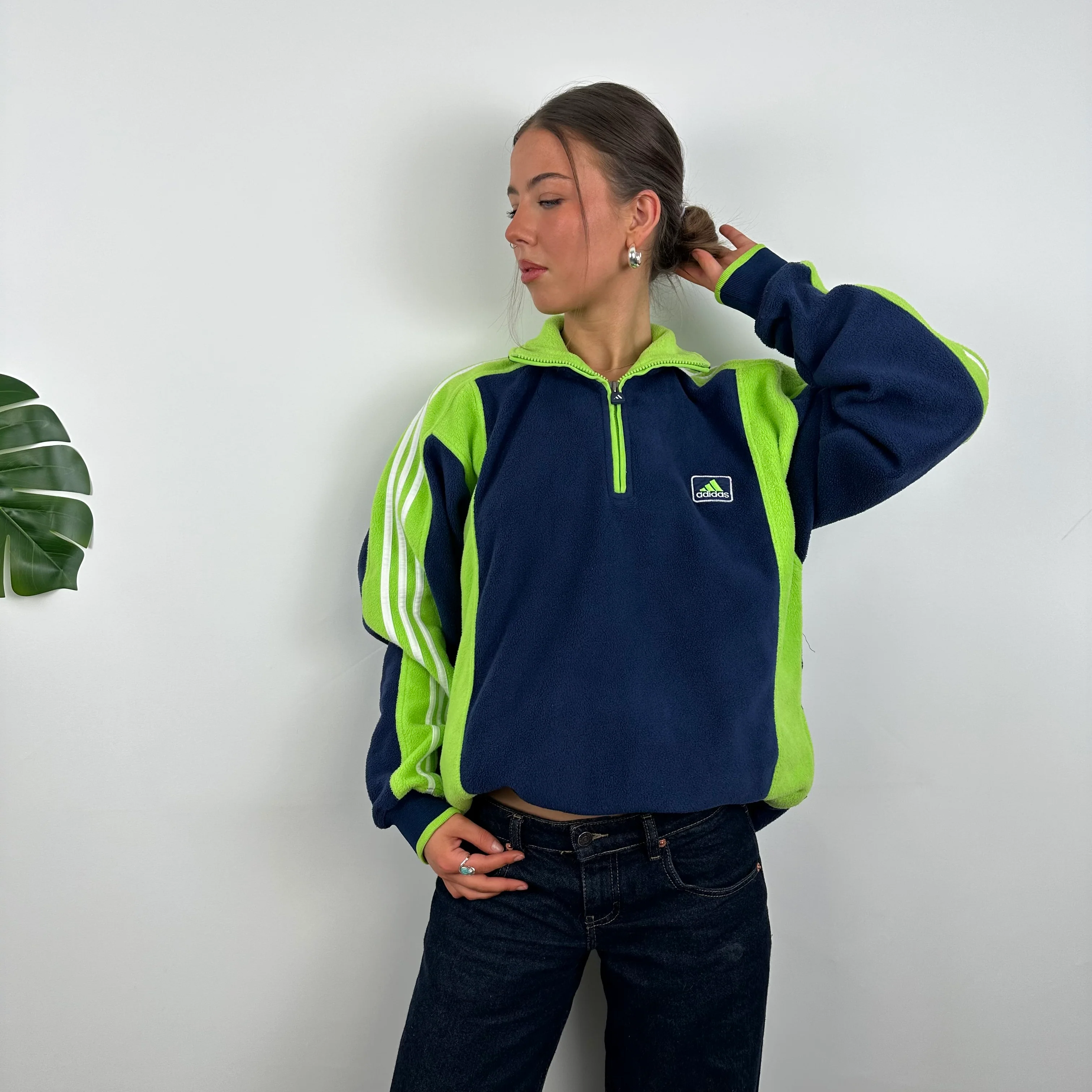 Adidas Navy Embroidered Spell Out Teddy Bear Fleece Quarter Zip Sweatshirt (XXL) - Image 3