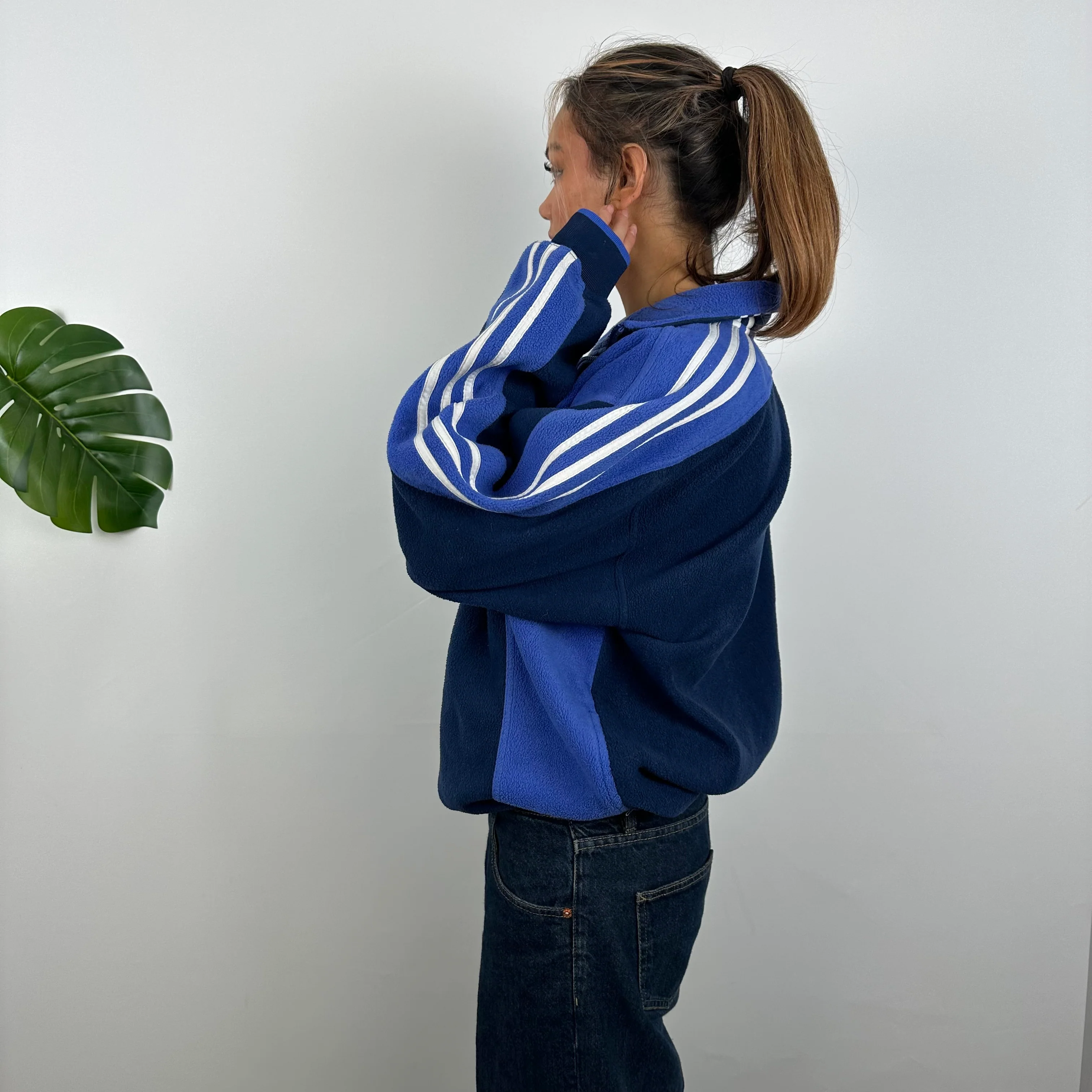 Adidas Navy Embroidered Spell Out Teddy Bear Fleece Quarter Zip Sweatshirt (L) - Image 4
