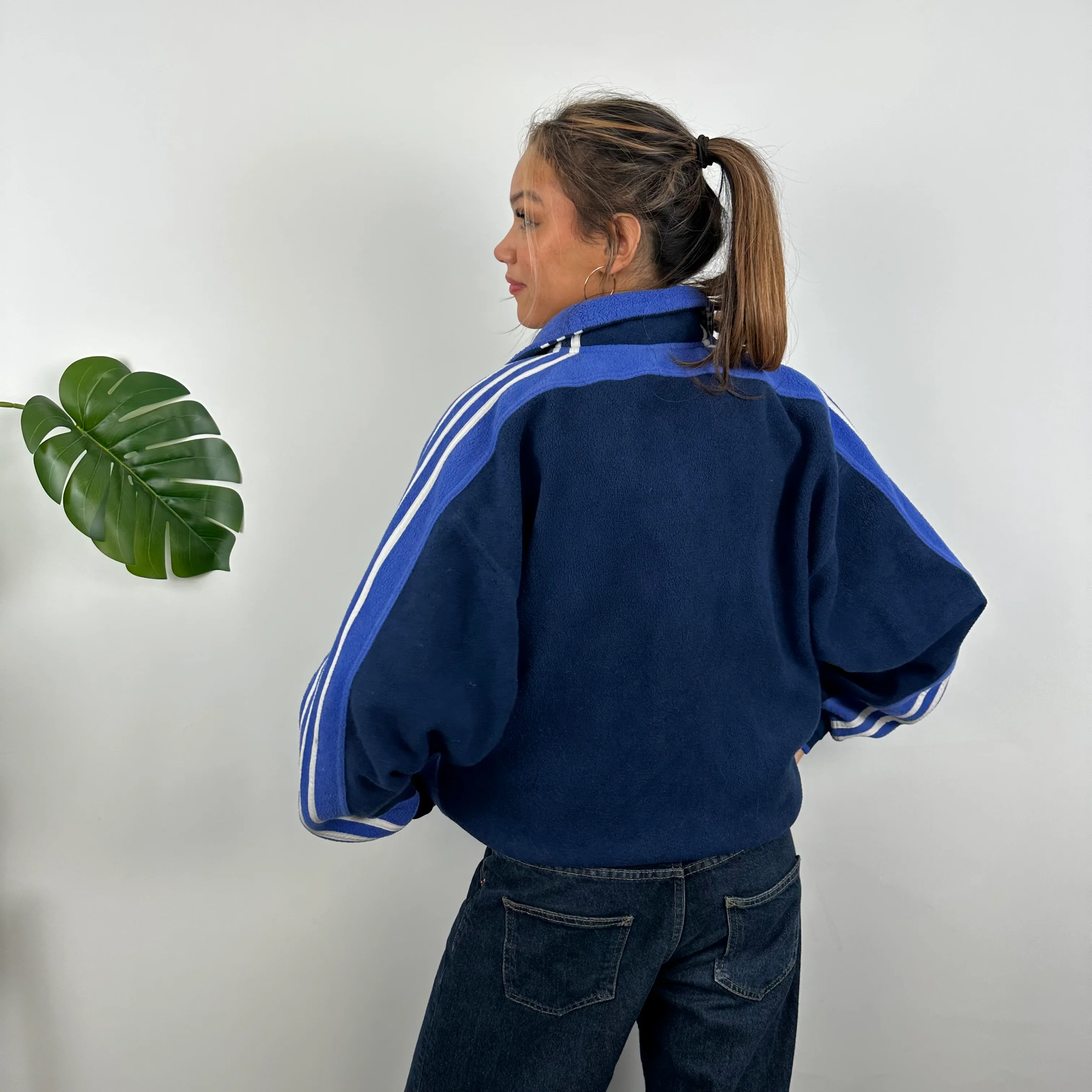 Adidas Navy Embroidered Spell Out Teddy Bear Fleece Quarter Zip Sweatshirt (L) - Image 6