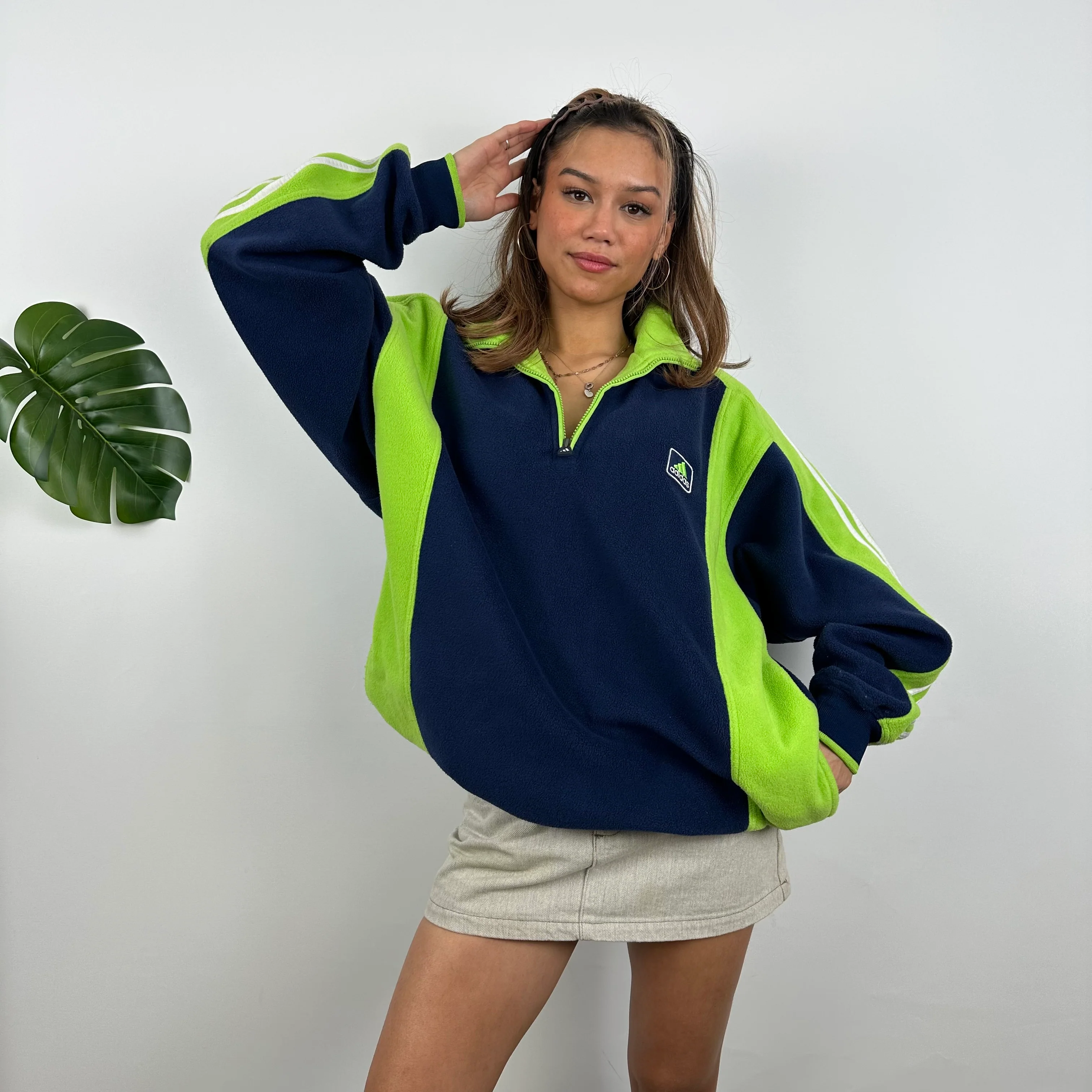Adidas Navy Embroidered Spell Out Teddy Bear Fleece Quarter Zip Sweatshirt (L) - Image 4