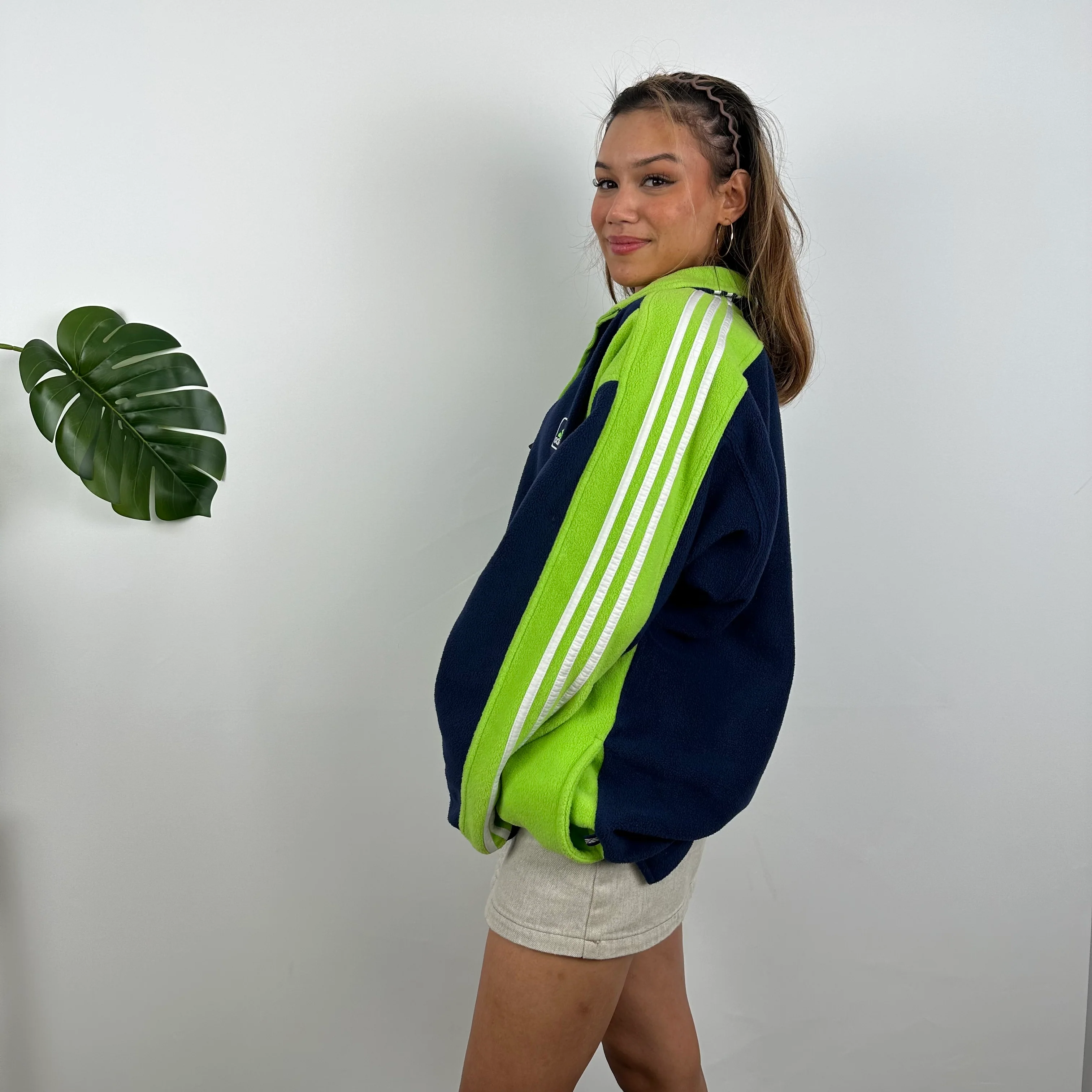 Adidas Navy Embroidered Spell Out Teddy Bear Fleece Quarter Zip Sweatshirt (L) - Image 6