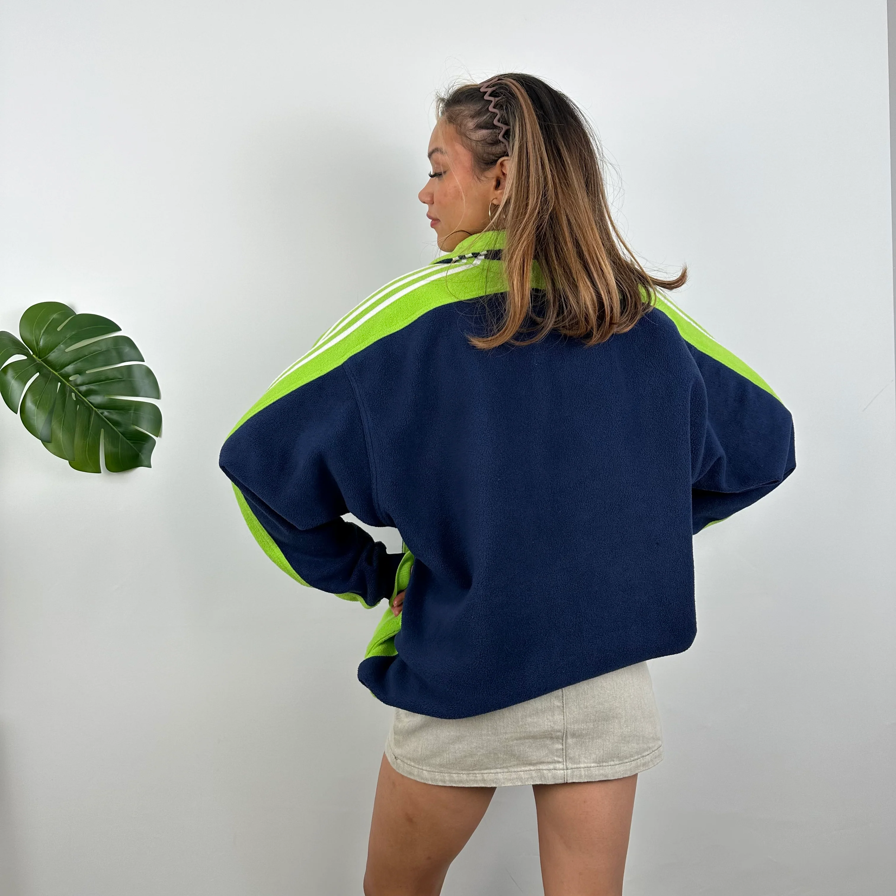 Adidas Navy Embroidered Spell Out Teddy Bear Fleece Quarter Zip Sweatshirt (L) - Image 7