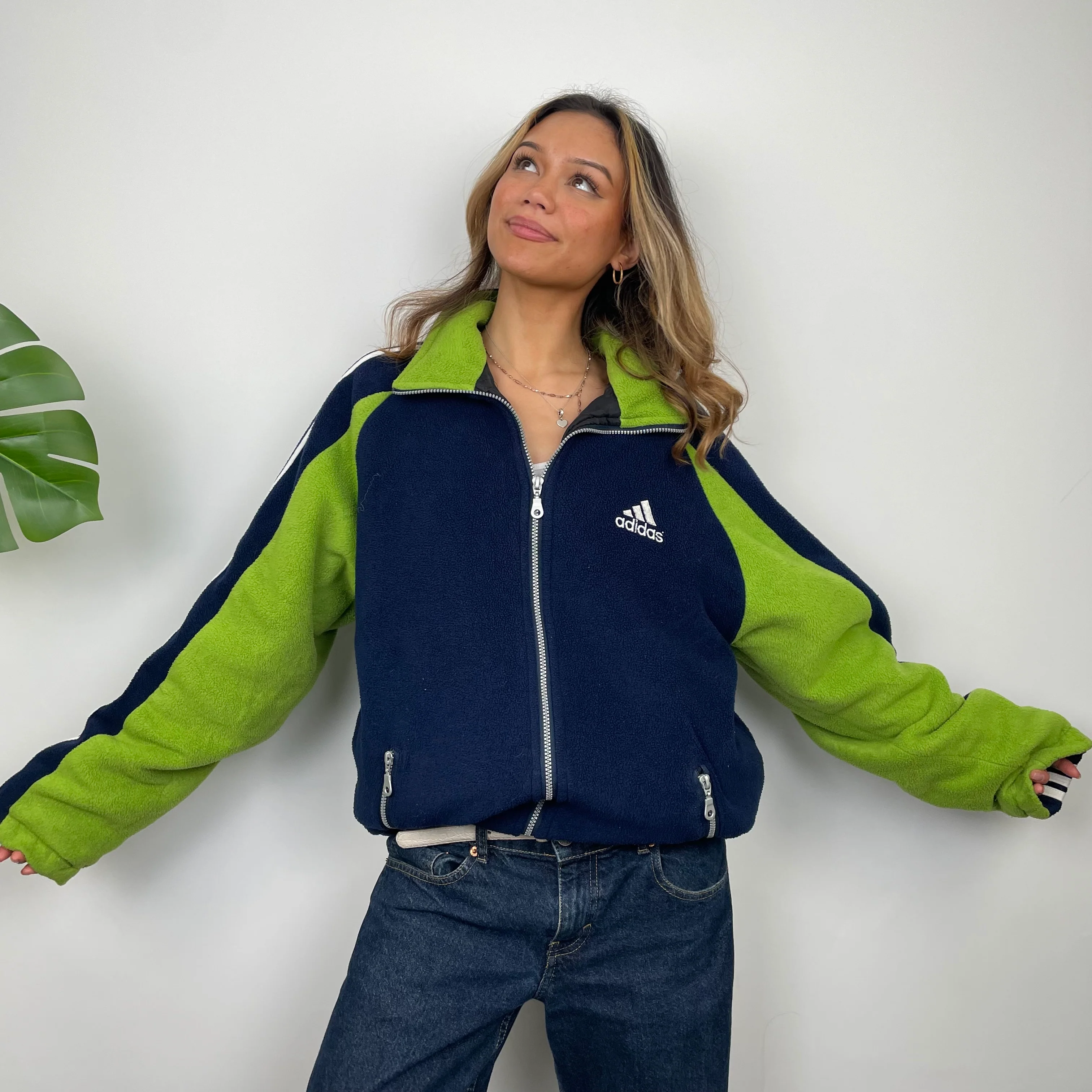 Adidas Navy Embroidered Spell Out Teddy Bear Fleece Zip Up Jacket (L) - Image 2