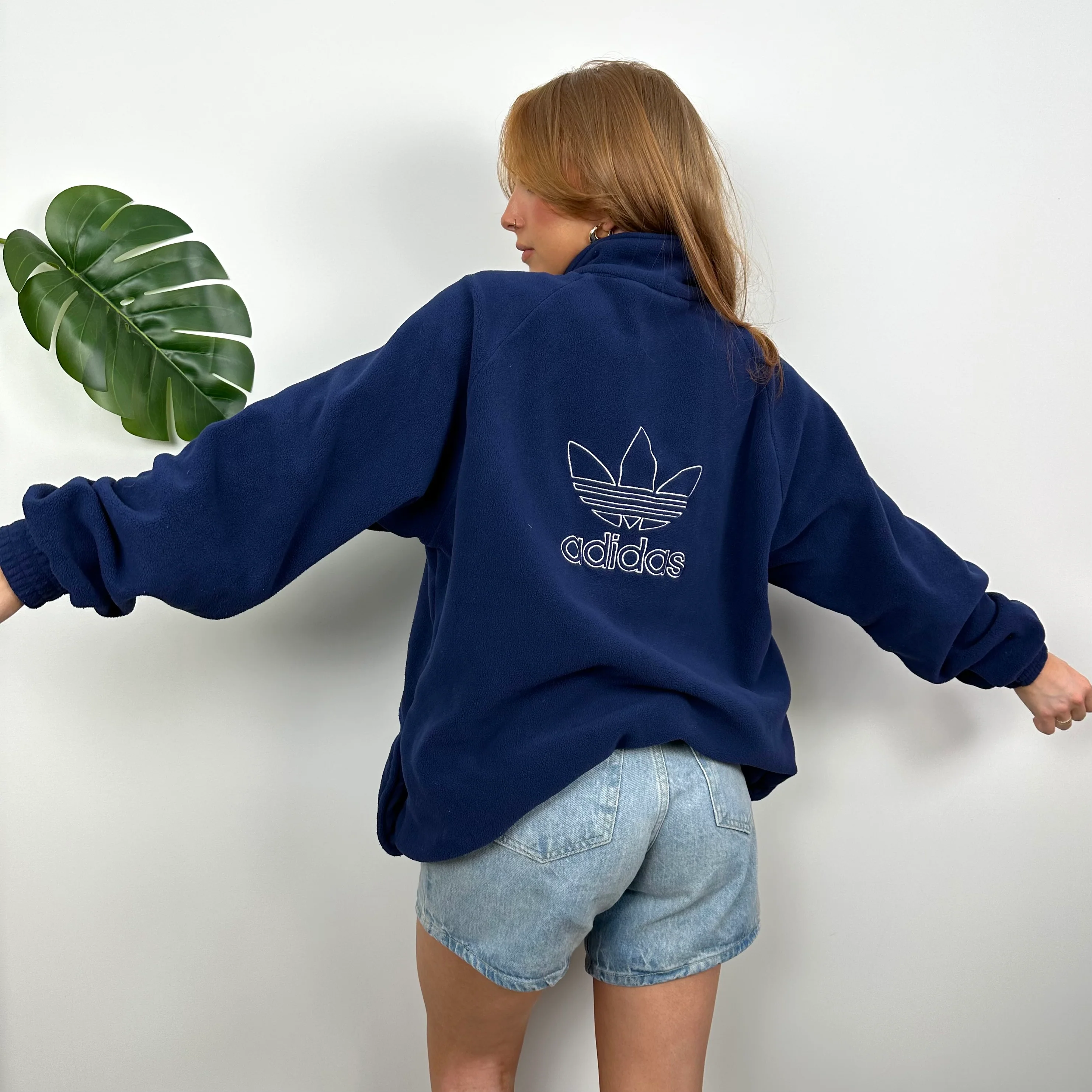 Adidas Navy Embroidered Spell Out Teddy Bear Fleece Quarter Zip Sweatshirt (L) - Image 6
