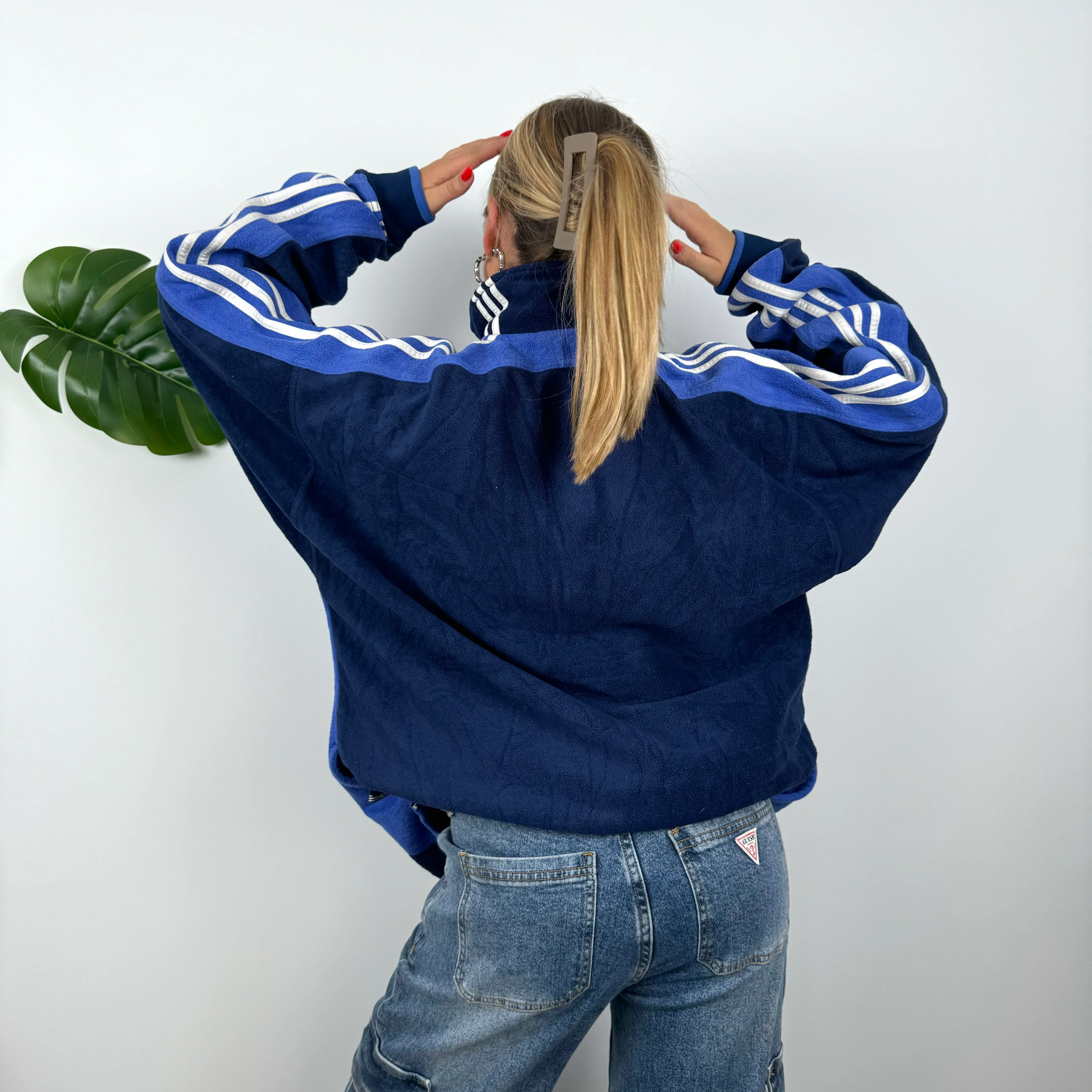 Adidas Navy Embroidered Spell Out Teddy Bear Fleece Quarter Zip Sweatshirt (XXL) - Image 5