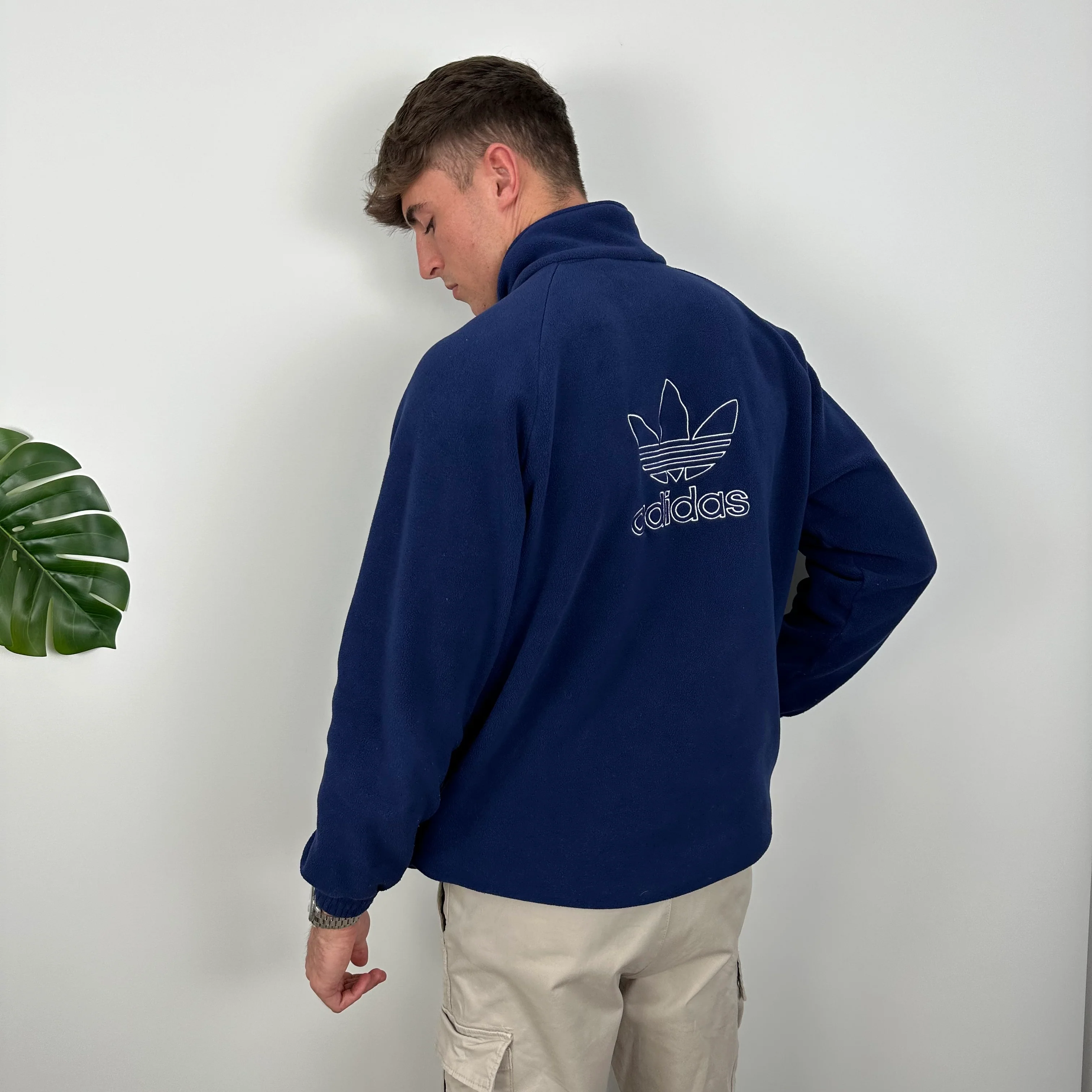 Adidas Navy Embroidered Spell Out Teddy Bear Fleece Quarter Zip Sweatshirt (L) - Image 3