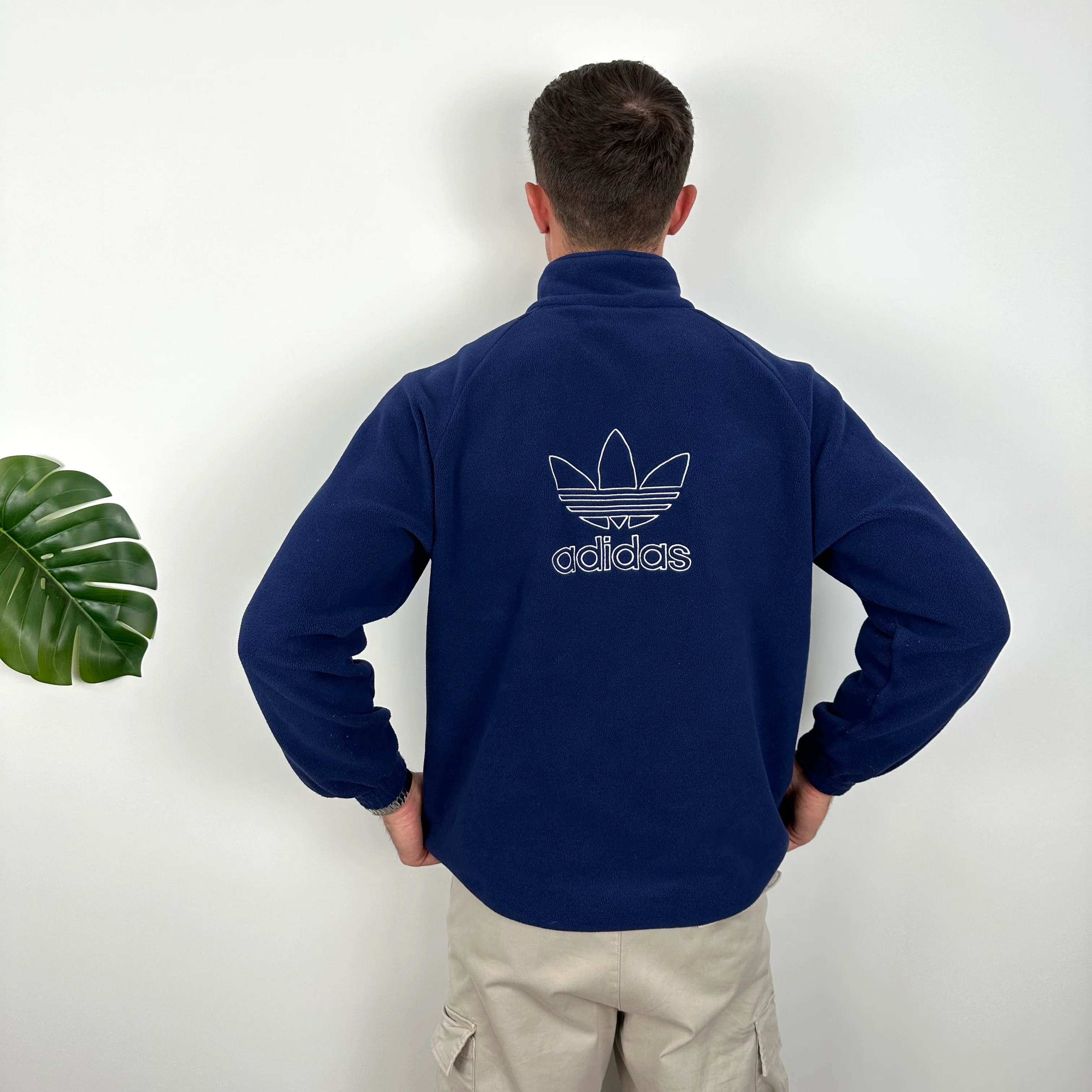 Adidas Navy Embroidered Spell Out Teddy Bear Fleece Quarter Zip Sweatshirt (L) - Image 5