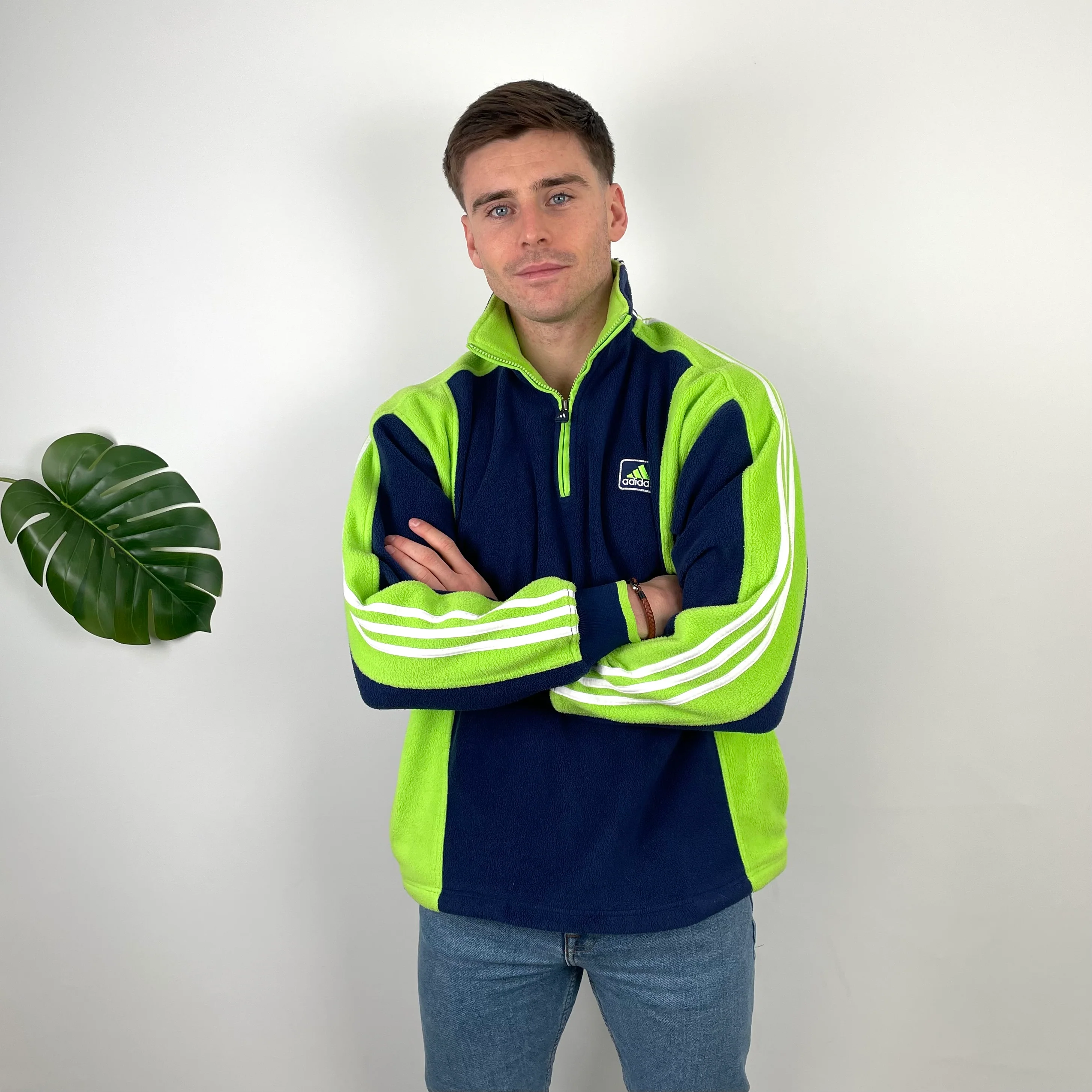 Adidas Navy Embroidered Spell Out Teddy Bear Fleece Quarter Zip Sweatshirt (L) - Image 6