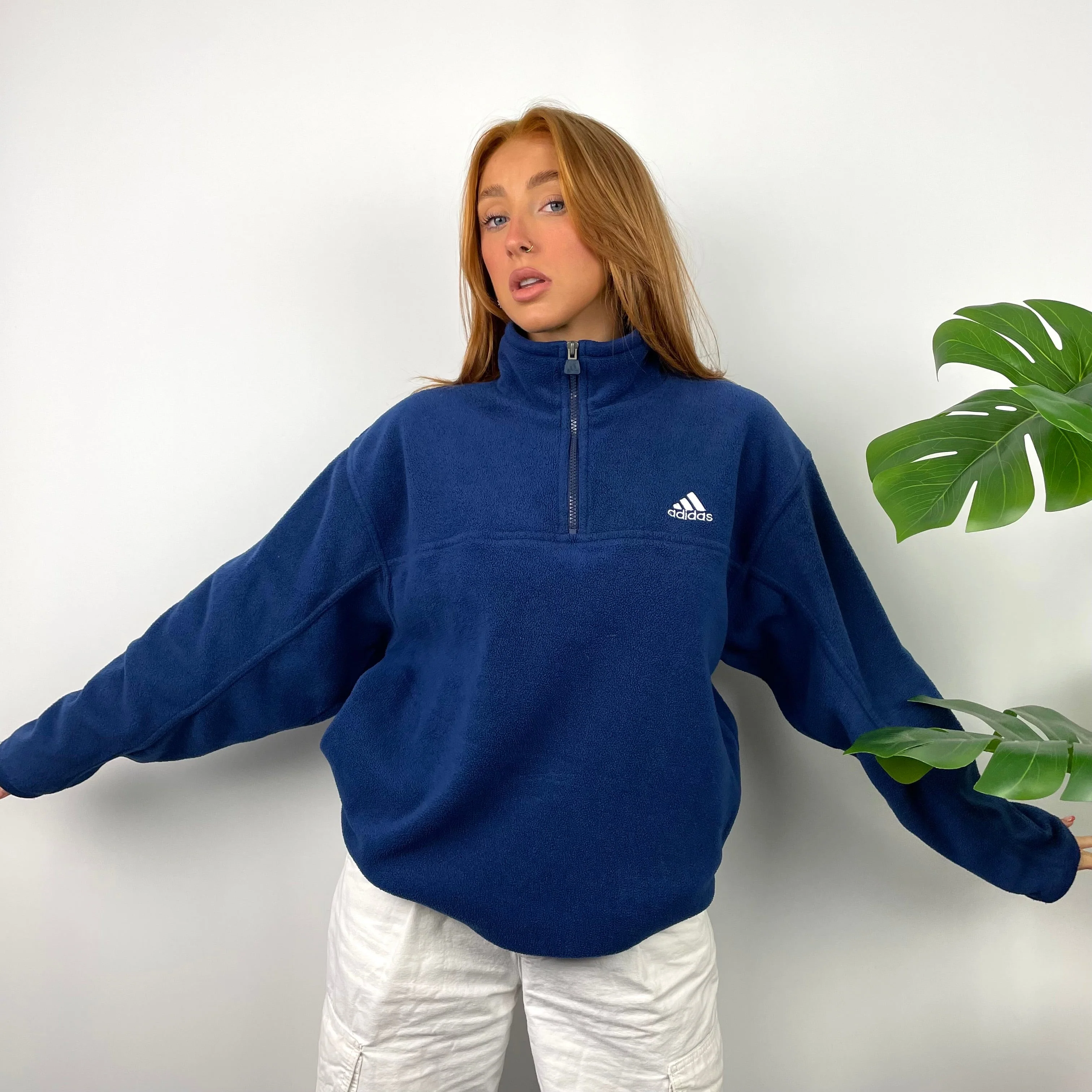 Adidas Navy Embroidered Spell Out Teddy Bear Fleece Quarter Zip Sweatshirt (L) - Image 5