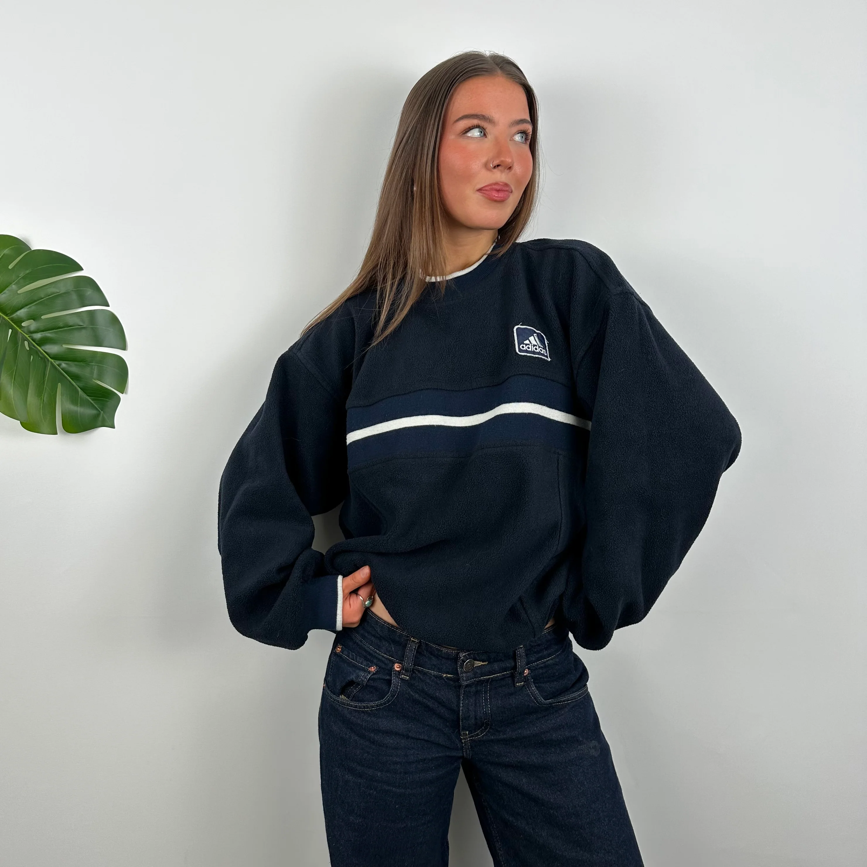 Adidas Navy Embroidered Spell Out Teddy Bear Fleece Sweatshirt (L) - Image 3