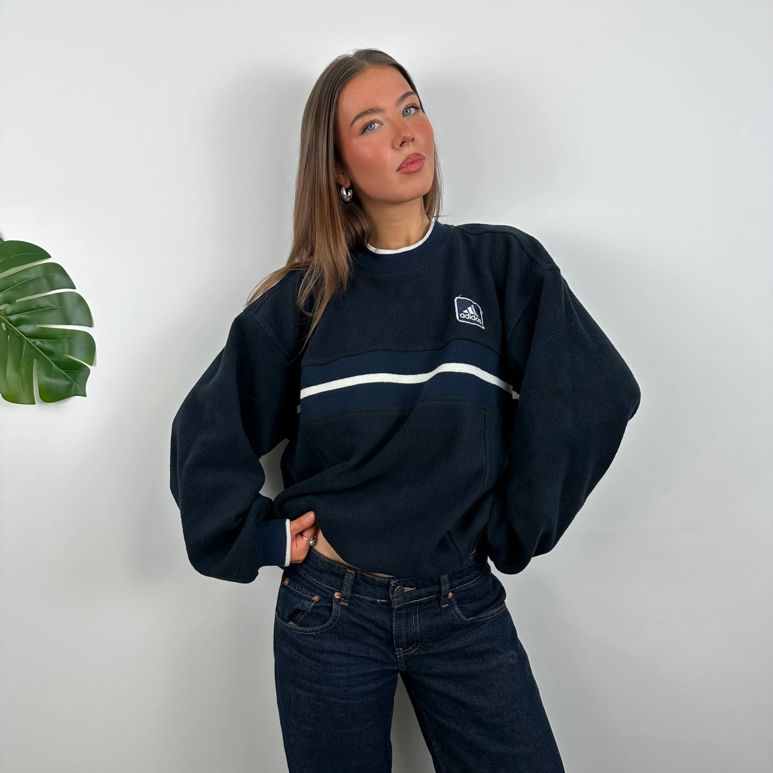 Adidas Navy Embroidered Spell Out Teddy Bear Fleece Sweatshirt (L) - Image 4