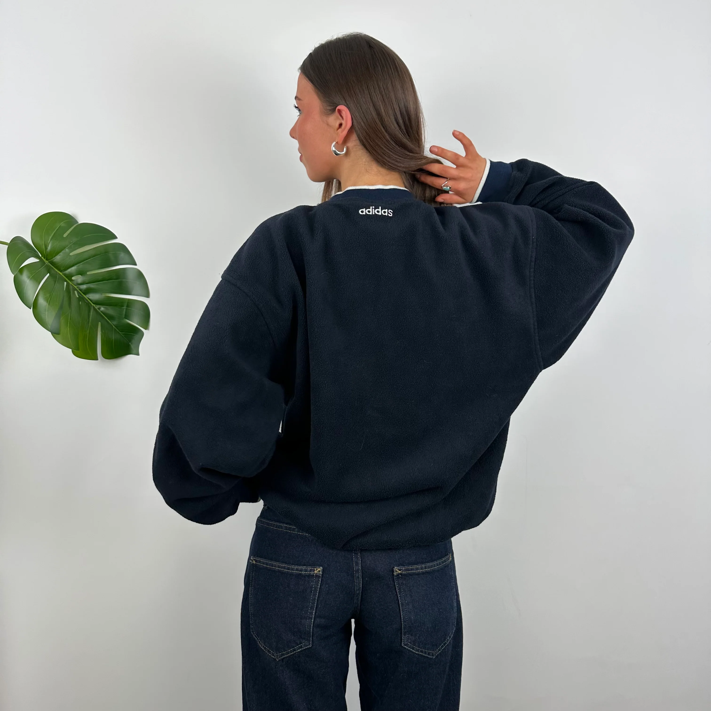 Adidas Navy Embroidered Spell Out Teddy Bear Fleece Sweatshirt (L) - Image 5