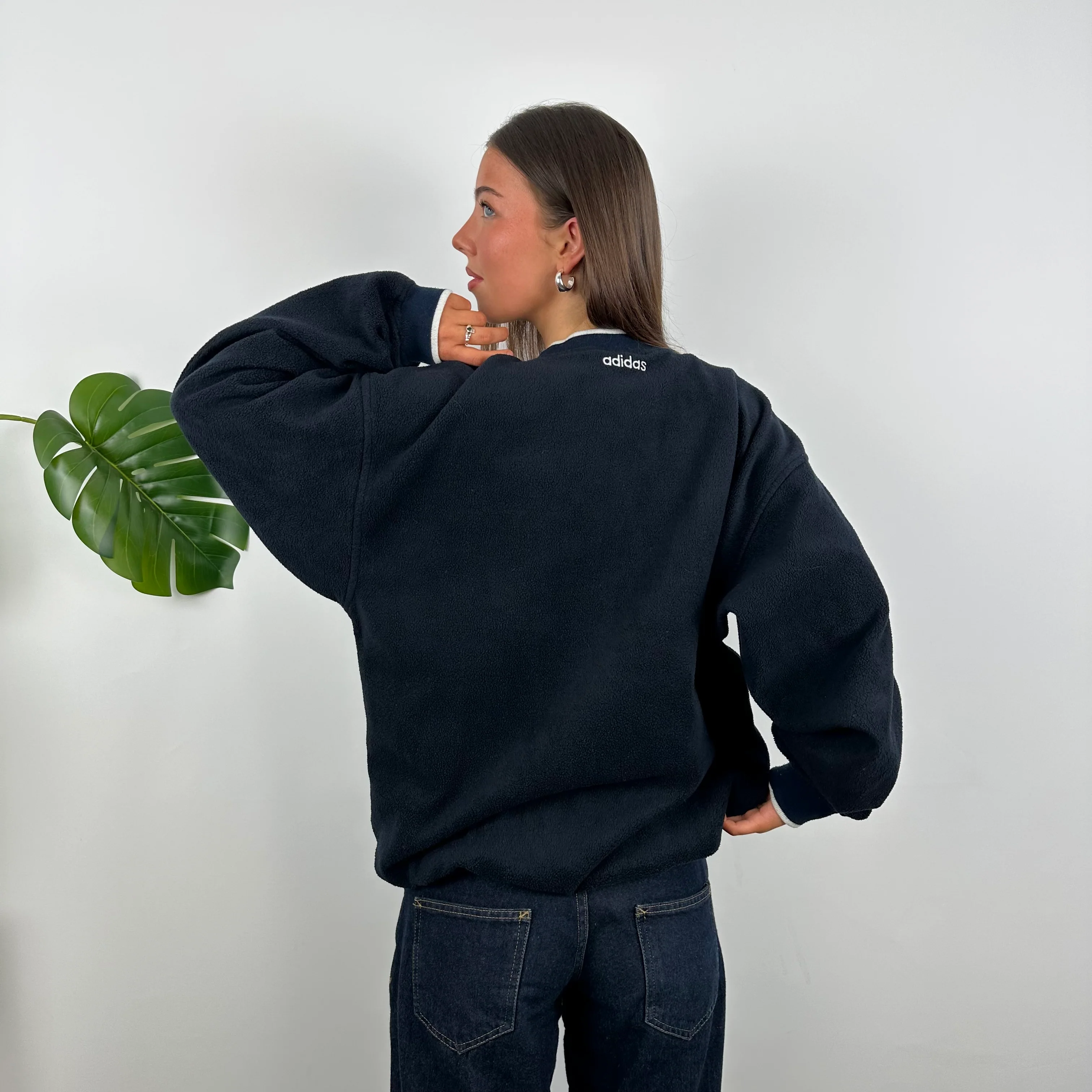 Adidas Navy Embroidered Spell Out Teddy Bear Fleece Sweatshirt (L) - Image 6