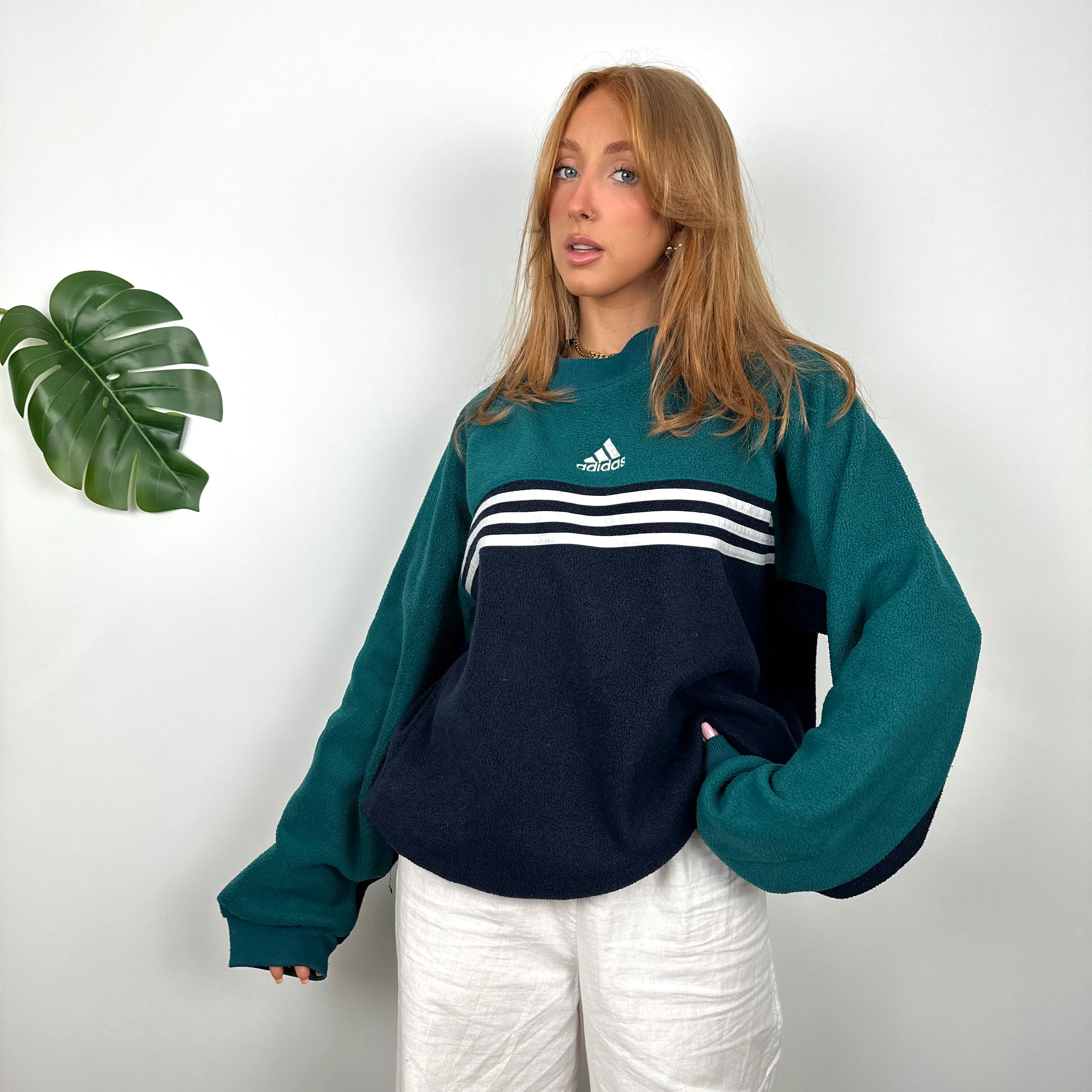 Adidas Navy Embroidered Spell Out Teddy Bear Fleece Sweatshirt (XL) - Image 3