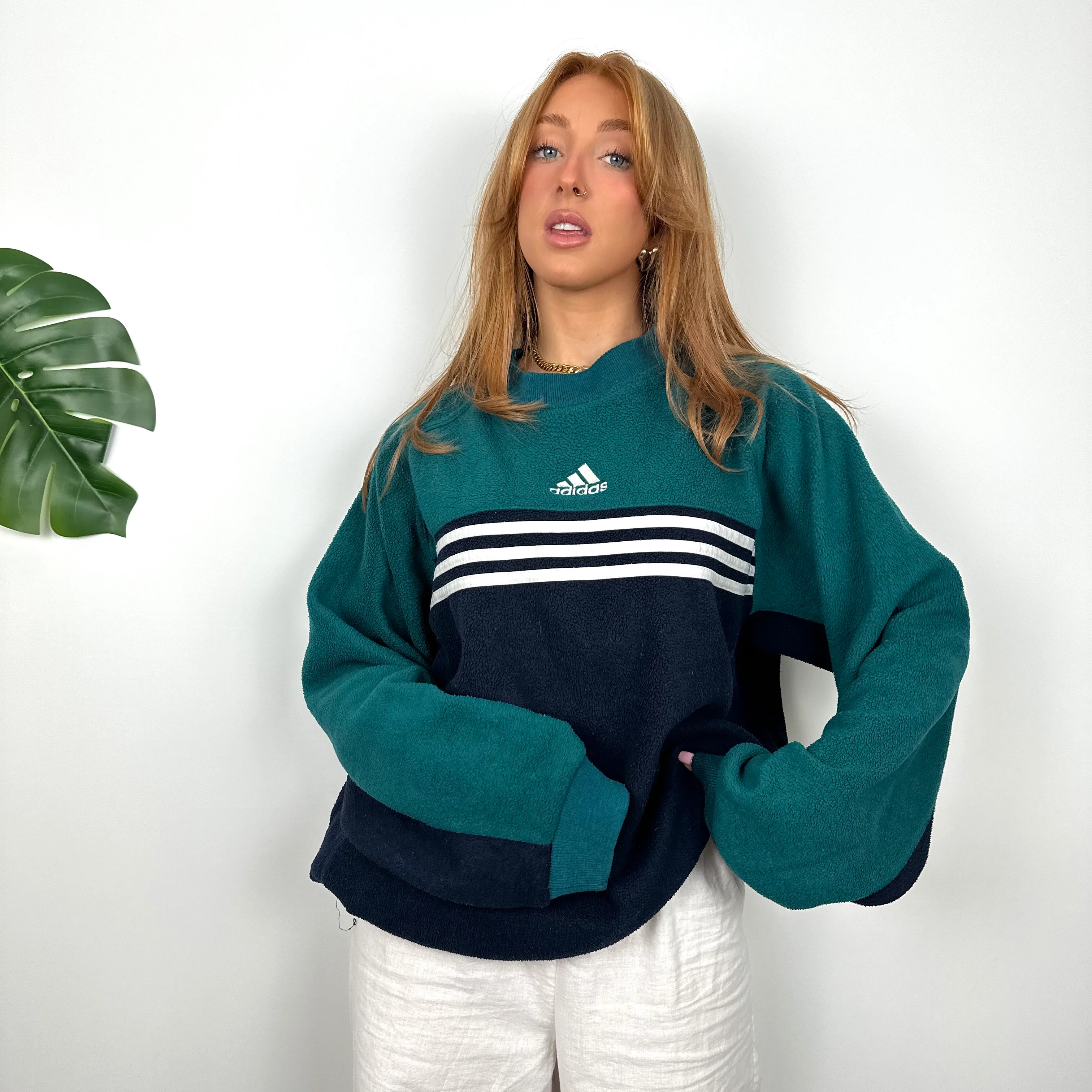 Adidas Navy Embroidered Spell Out Teddy Bear Fleece Sweatshirt (XL) - Image 4