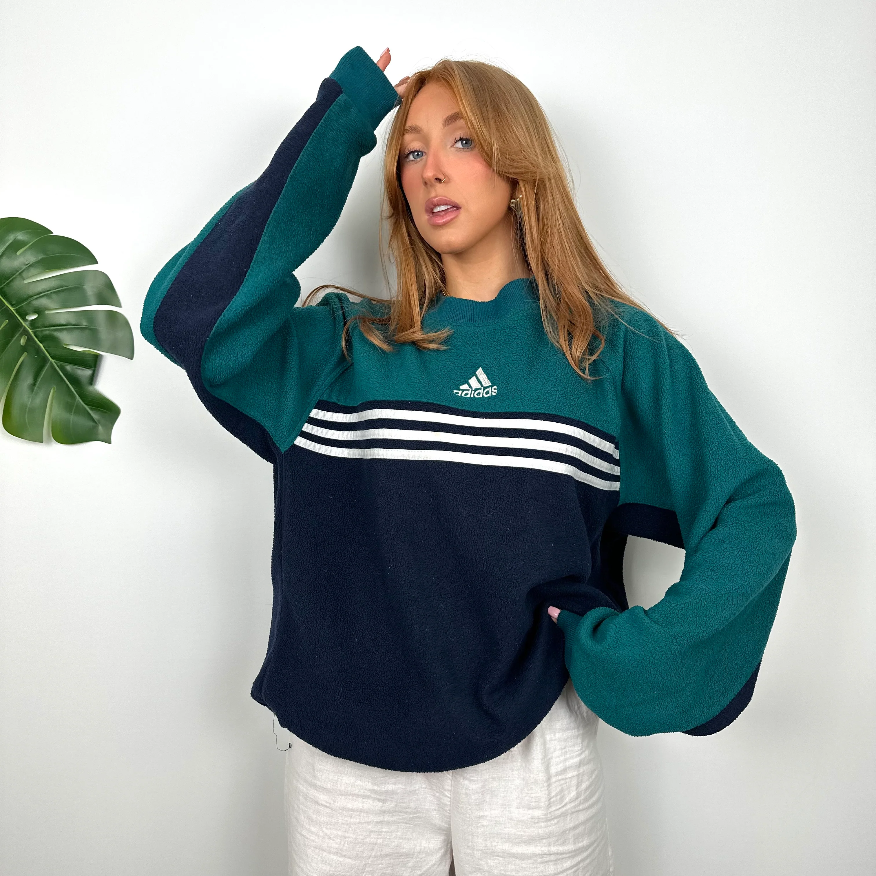Adidas Navy Embroidered Spell Out Teddy Bear Fleece Sweatshirt (XL) - Image 5