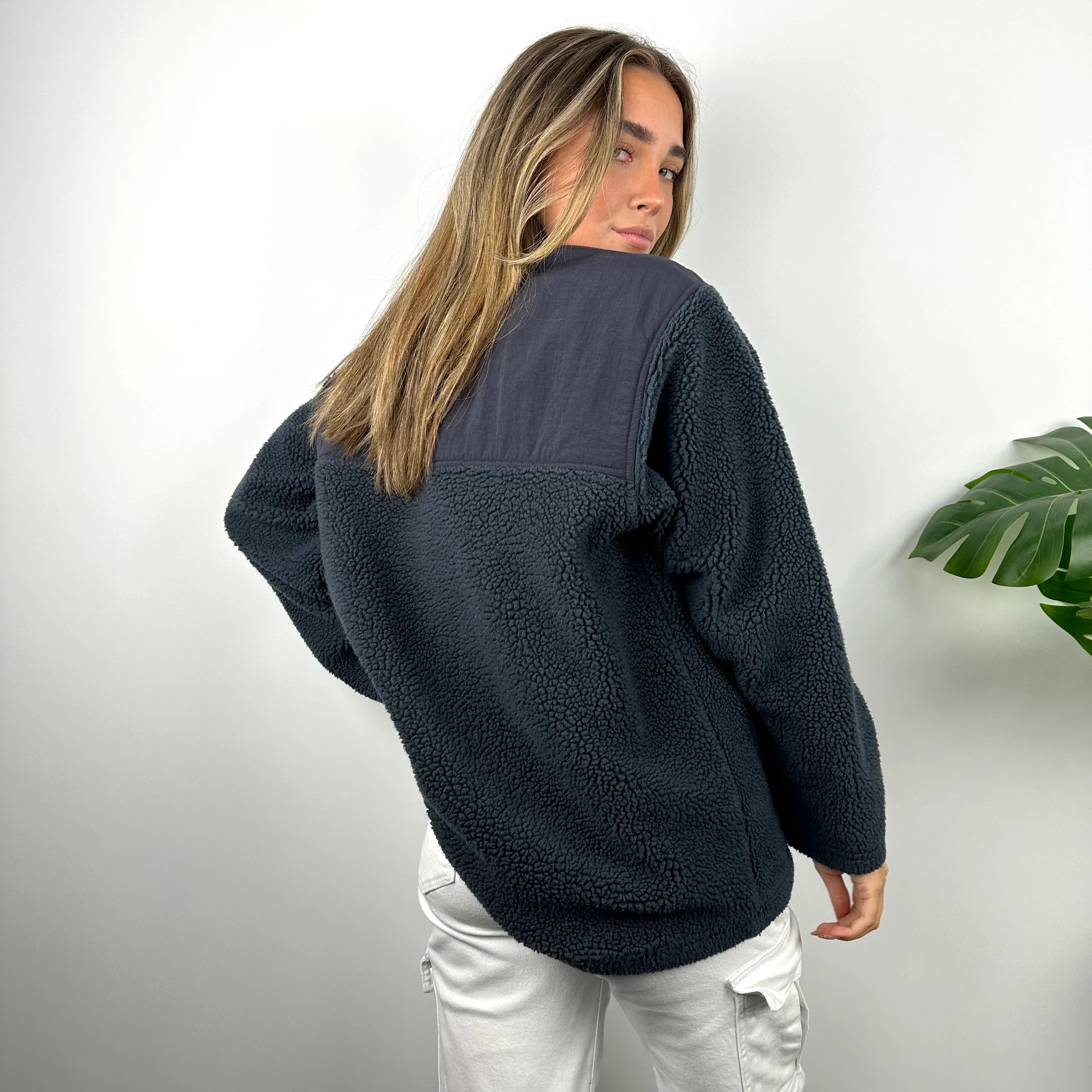 Adidas Navy Embroidered Spell Out Teddy Bear Sherpa Fleece Quarter Zip (M) - Image 5