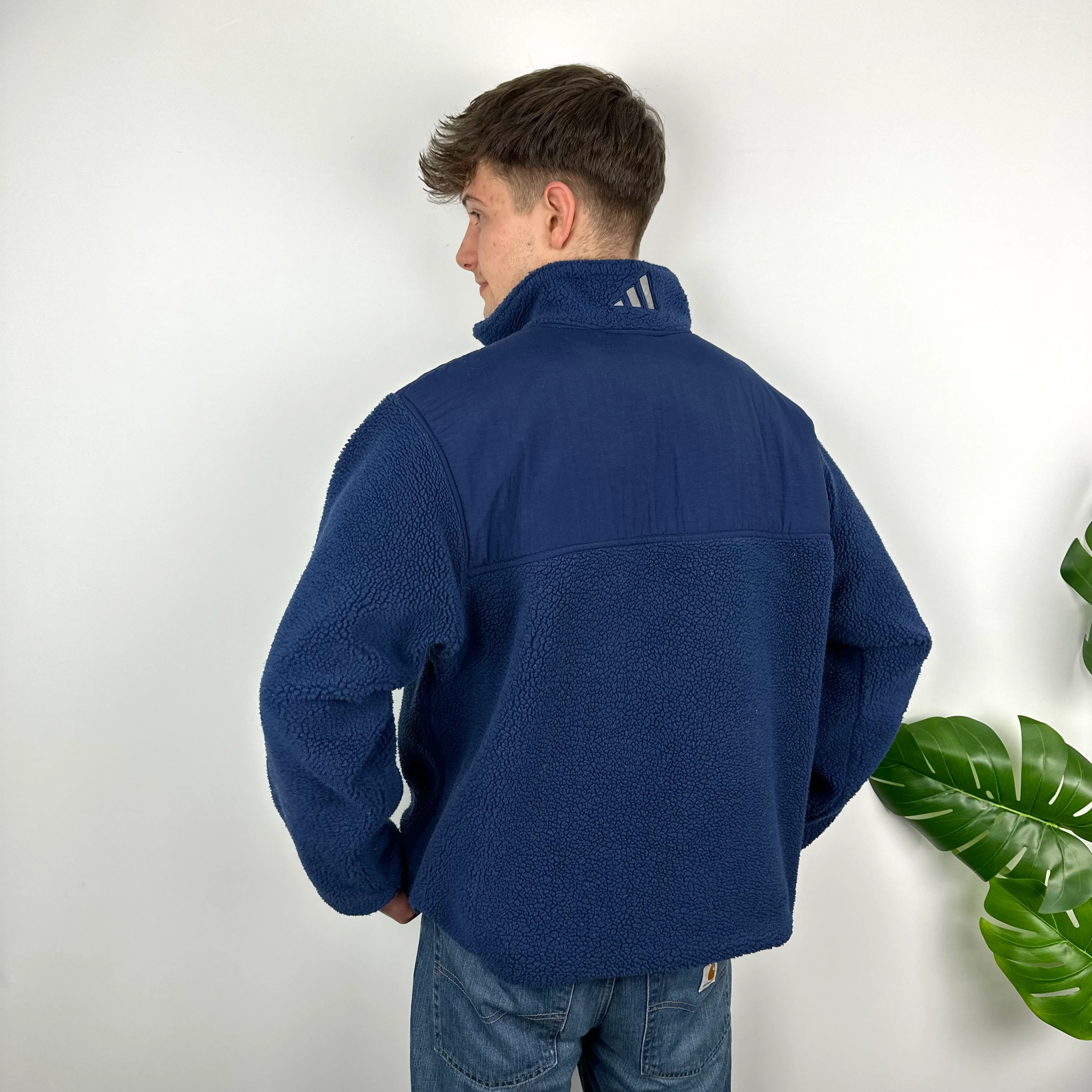 Adidas Navy Embroidered Spell Out Teddy Bear Sherpa Fleece Quarter Zip Sweatshirt (XL) - Image 7