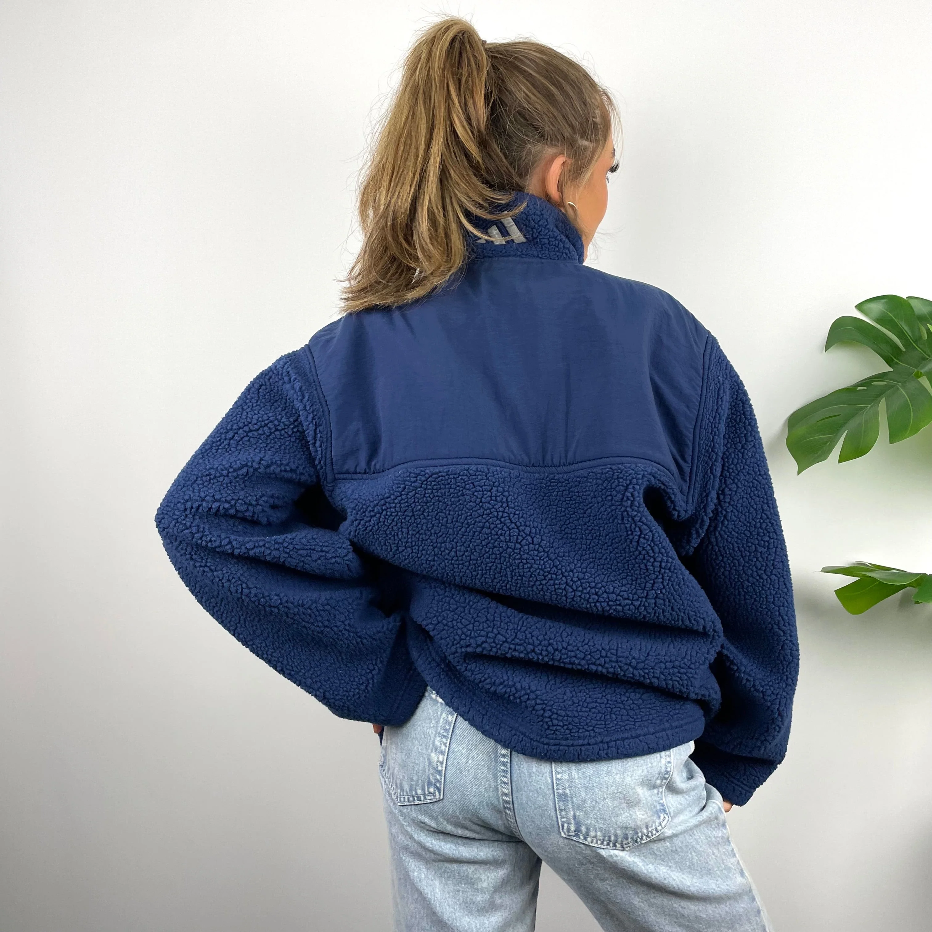 Adidas Navy Embroidered Spell Out Teddy Bear Sherpa Fleece Quarter Zip Sweatshirt (XL) - Image 4