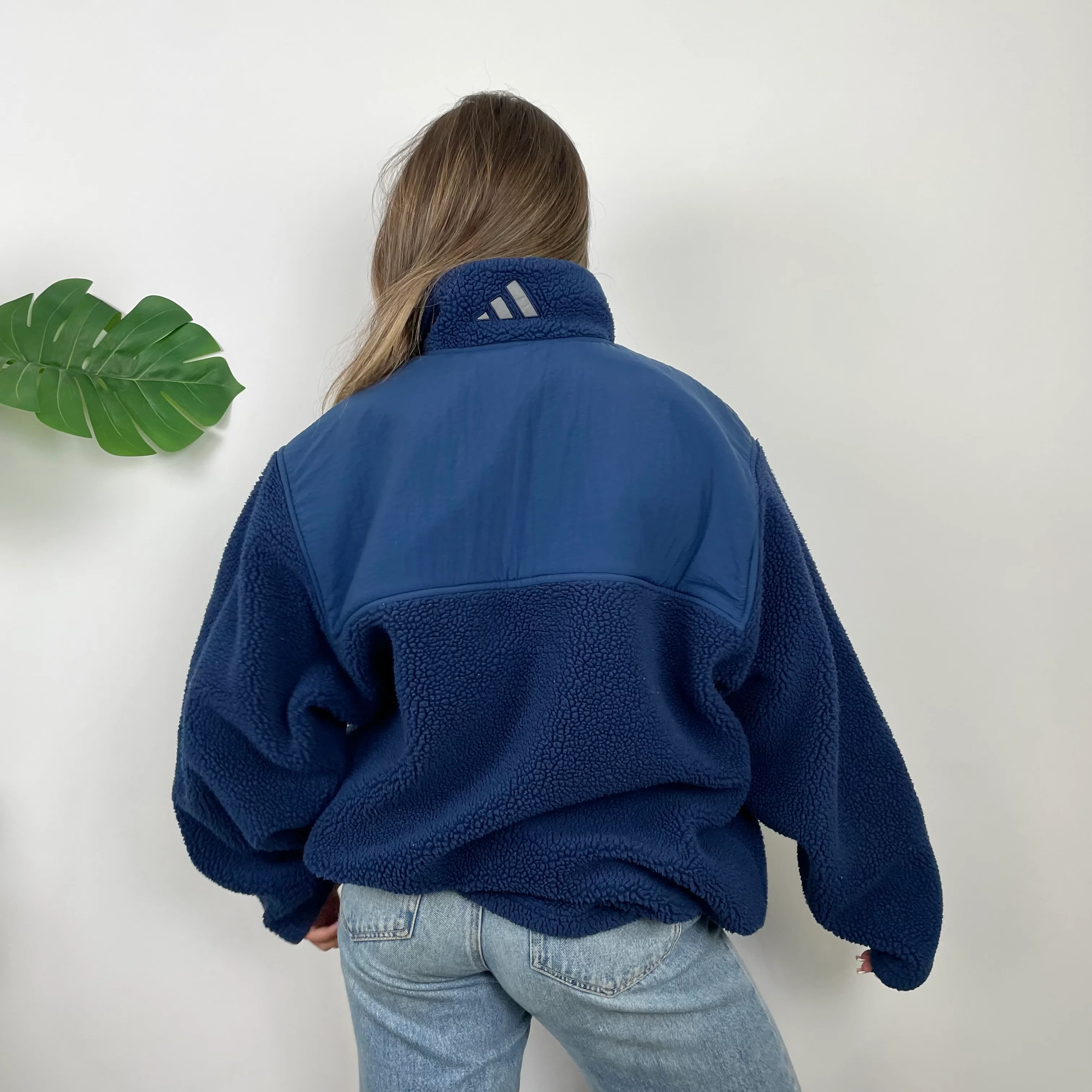 Adidas Navy Embroidered Spell Out Teddy Bear Sherpa Fleece Quarter Zip Sweatshirt (XL) - Image 6