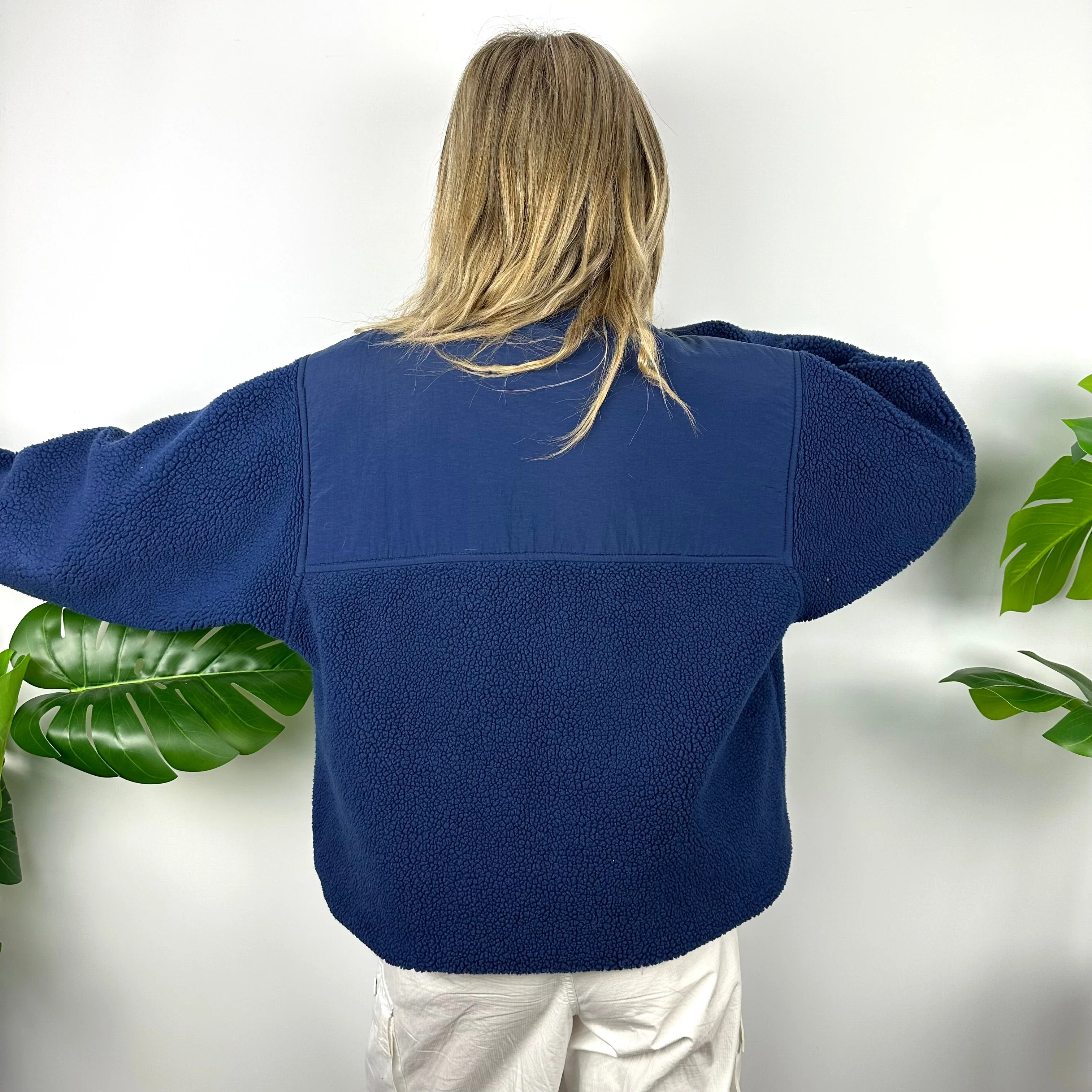 Adidas Navy Embroidered Spell Out Teddy Bear Sherpa Fleece Quarter Zip Sweatshirt (XL) - Image 7