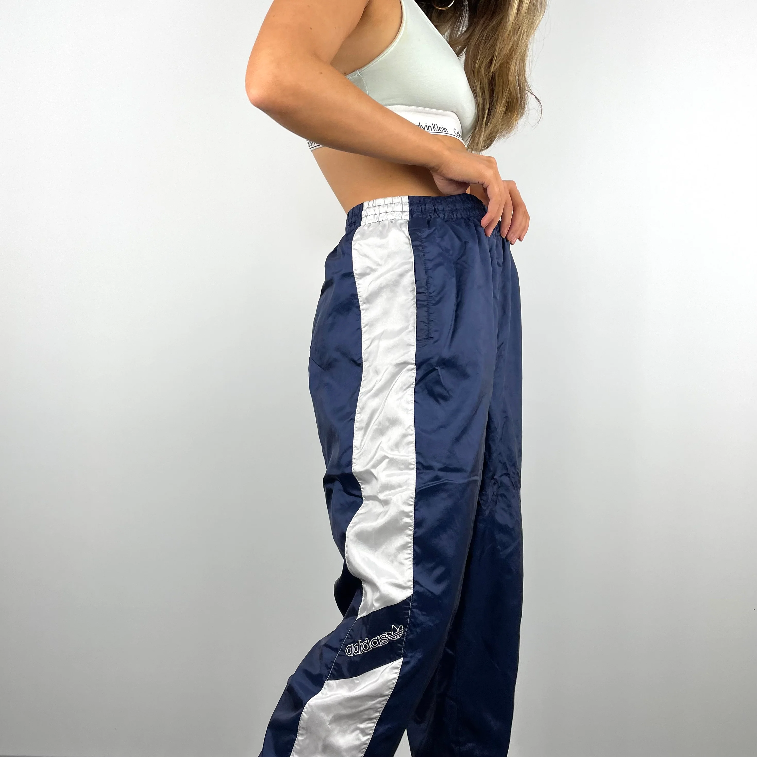 Adidas Navy Embroidered Spell Out Track Pants (L) - Image 3