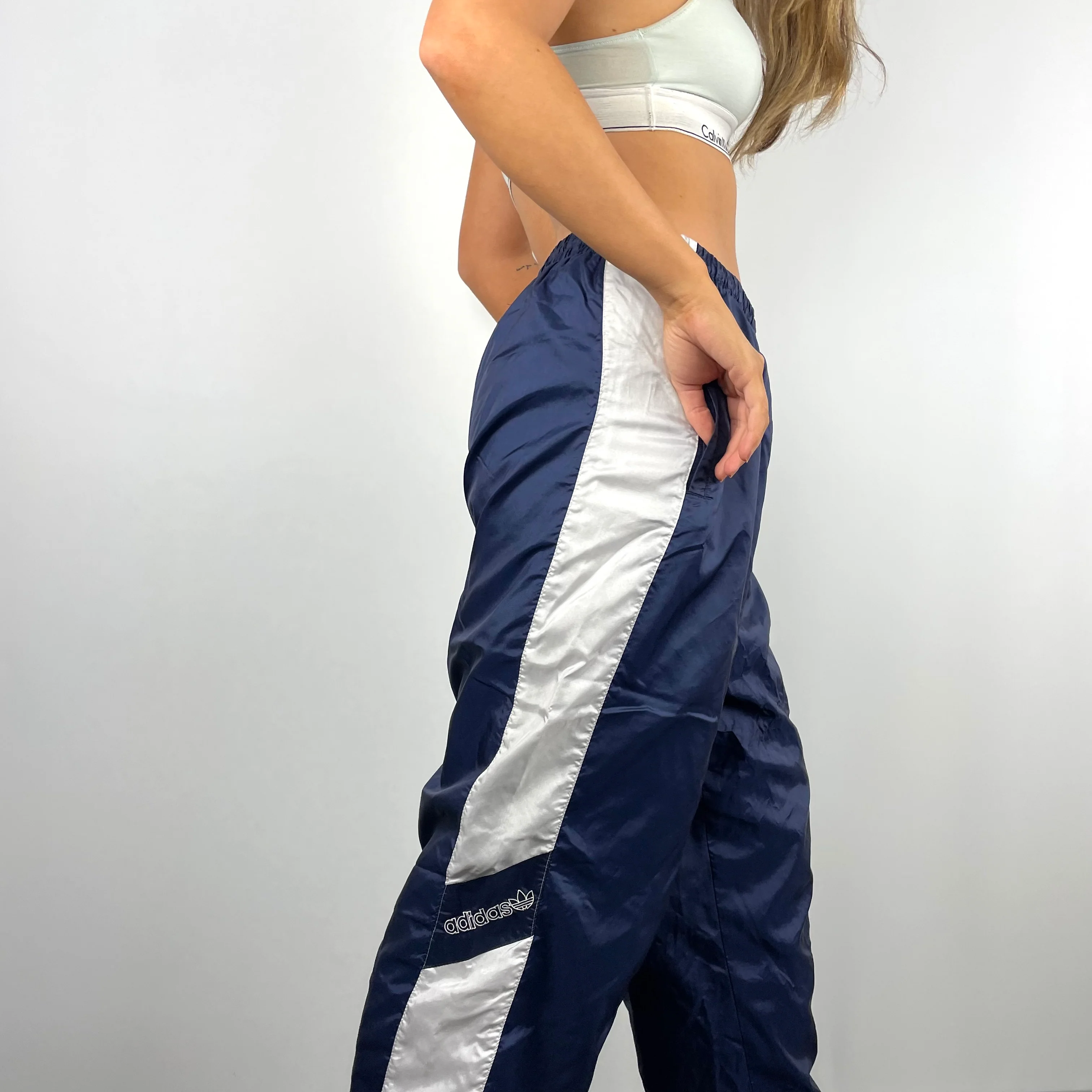 Adidas Navy Embroidered Spell Out Track Pants (L) - Image 8